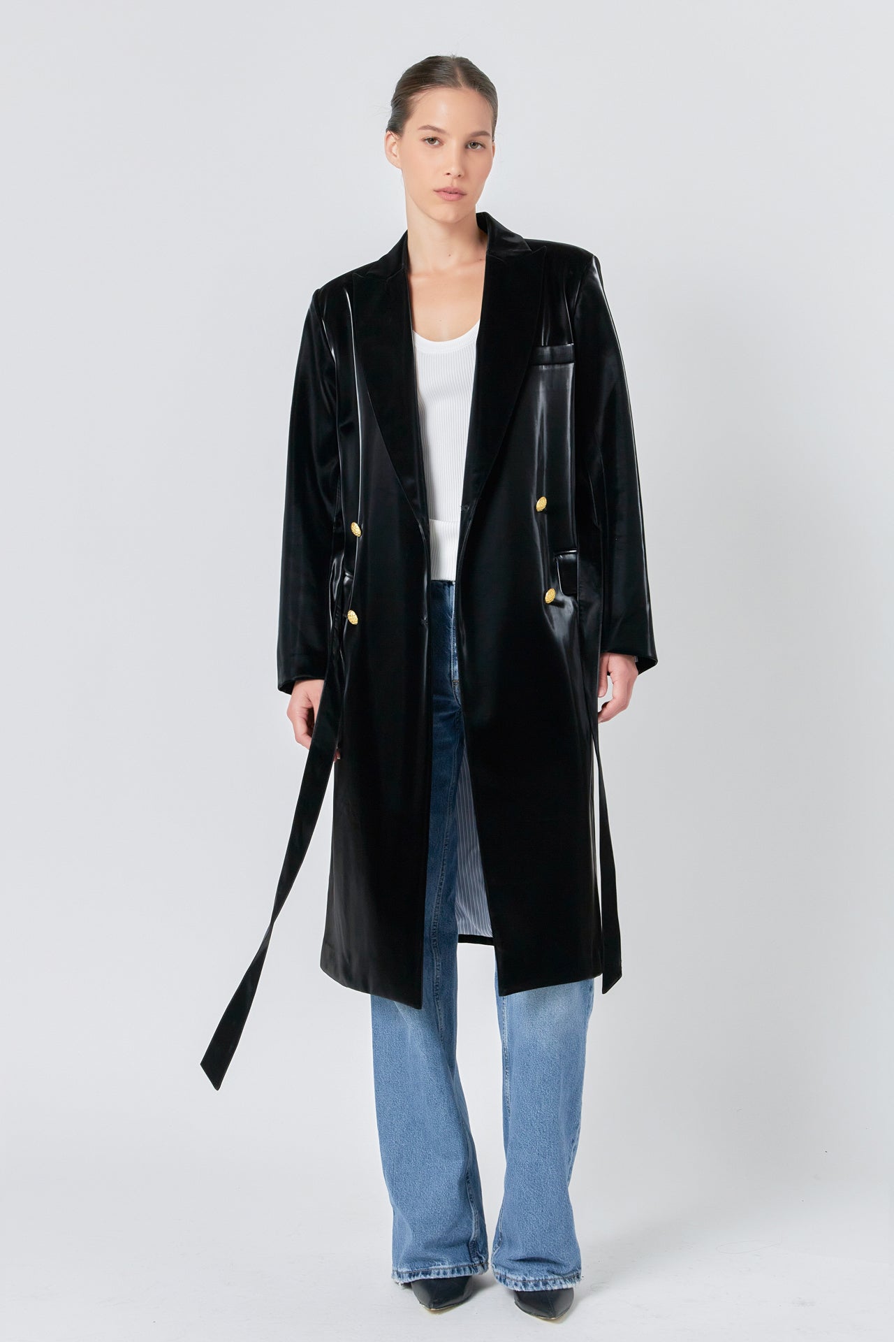 ENDLESS ROSE - Shiny Faux Leather Trench Coat - COATS available at Objectrare