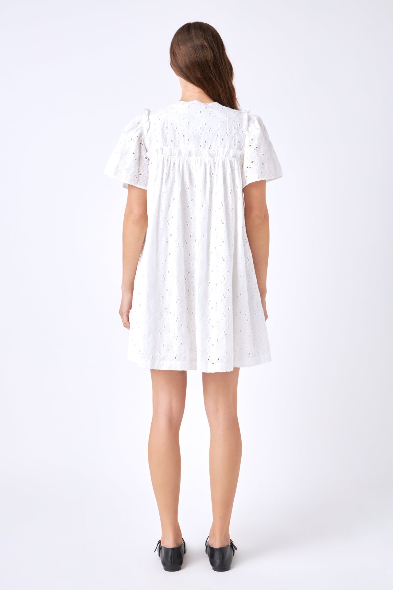 ENGLISH FACTORY - Pleated Eyelet Mini Dress - DRESSES available at Objectrare