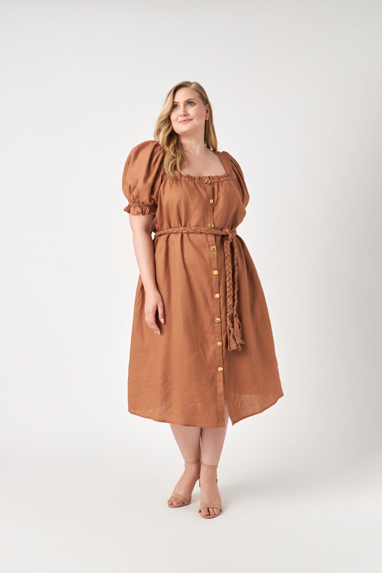 ENGLISH FACTORY - Plus Size Linen Dress with Tie - DRESSES available at Objectrare