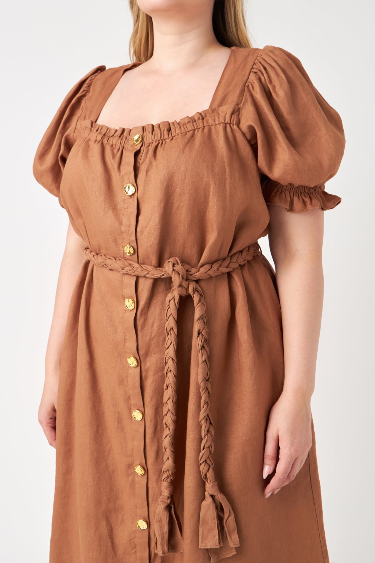 ENGLISH FACTORY - Plus Size Linen Dress with Tie - DRESSES available at Objectrare