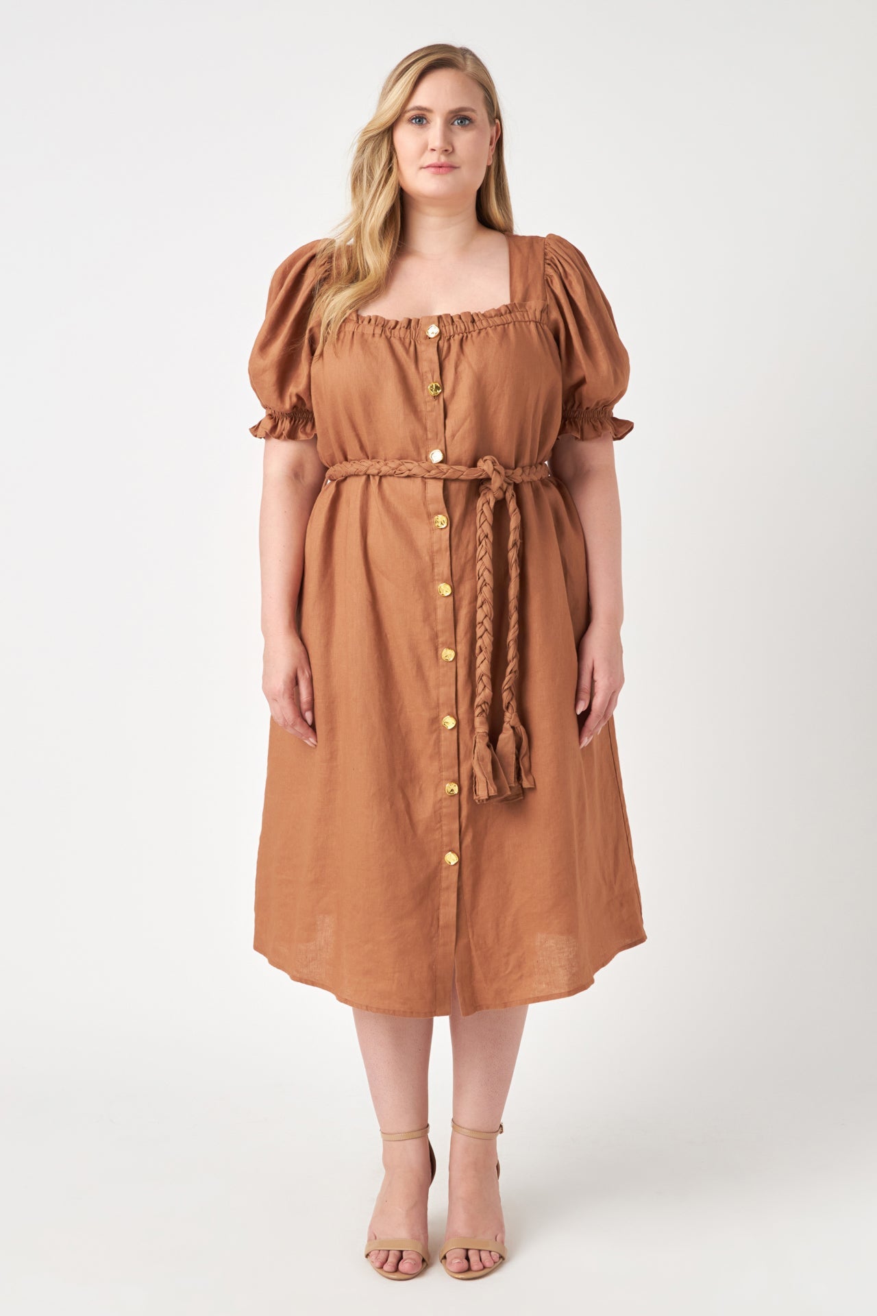 ENGLISH FACTORY - Plus Size Linen Dress with Tie - DRESSES available at Objectrare