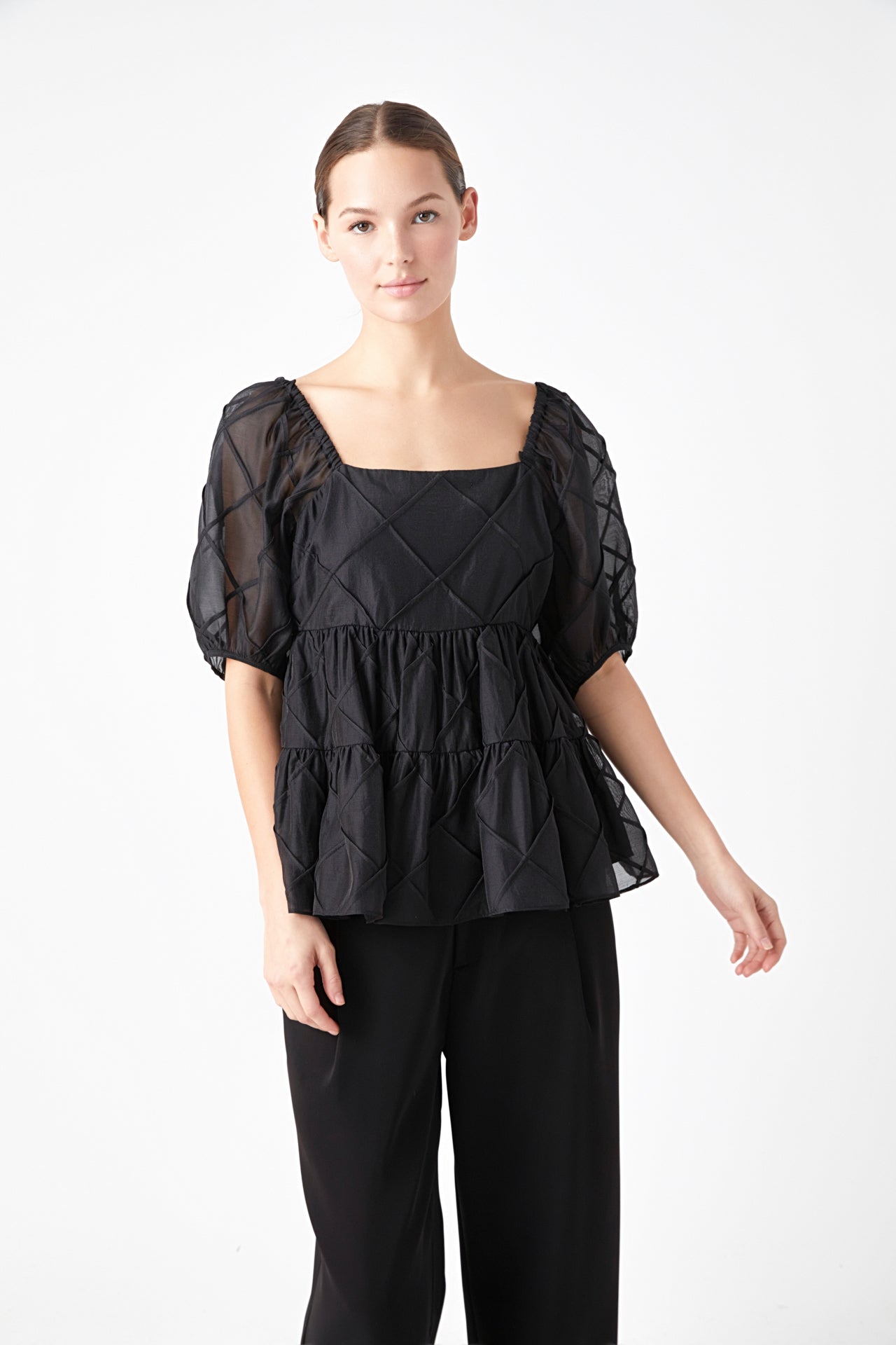 ENDLESS ROSE - Puff Sleeve Babydoll Top - TOPS available at Objectrare
