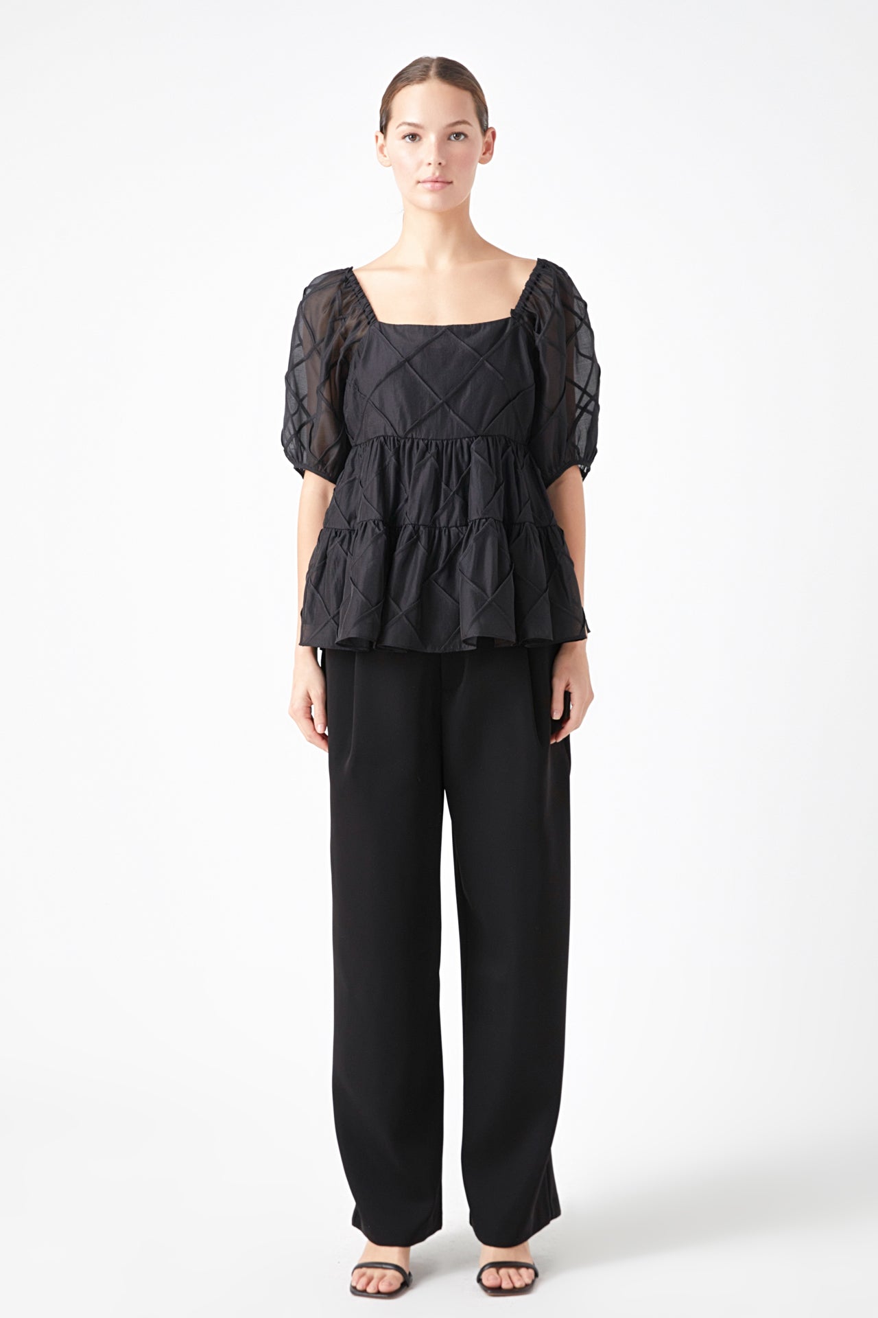 ENDLESS ROSE - Puff Sleeve Babydoll Top - TOPS available at Objectrare