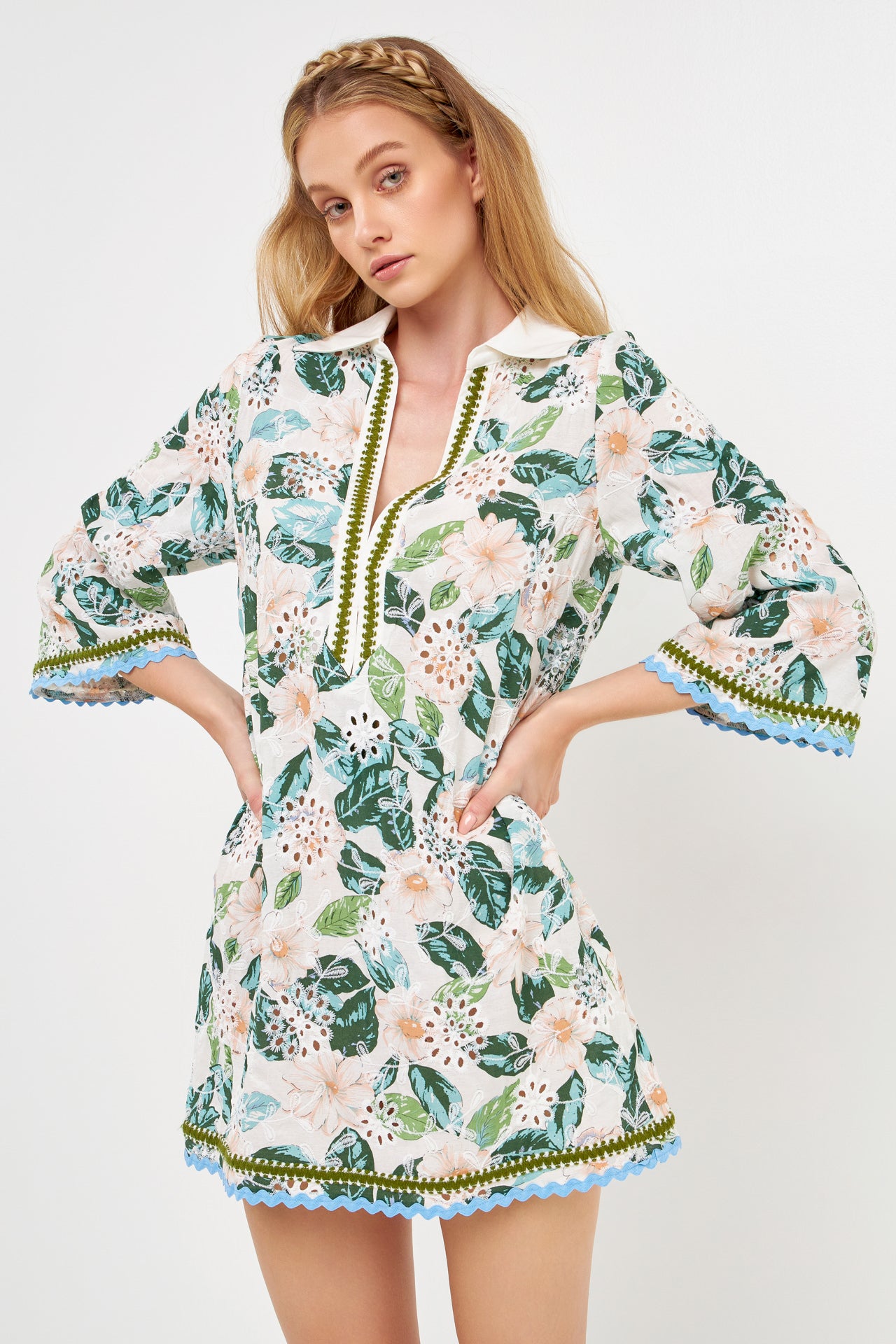 ENGLISH FACTORY - Floral Tunic Dress with Trim - DRESSES available at Objectrare