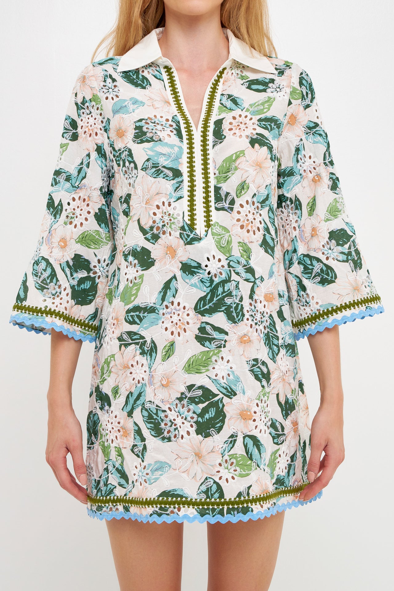 ENGLISH FACTORY - Floral Tunic Dress with Trim - DRESSES available at Objectrare