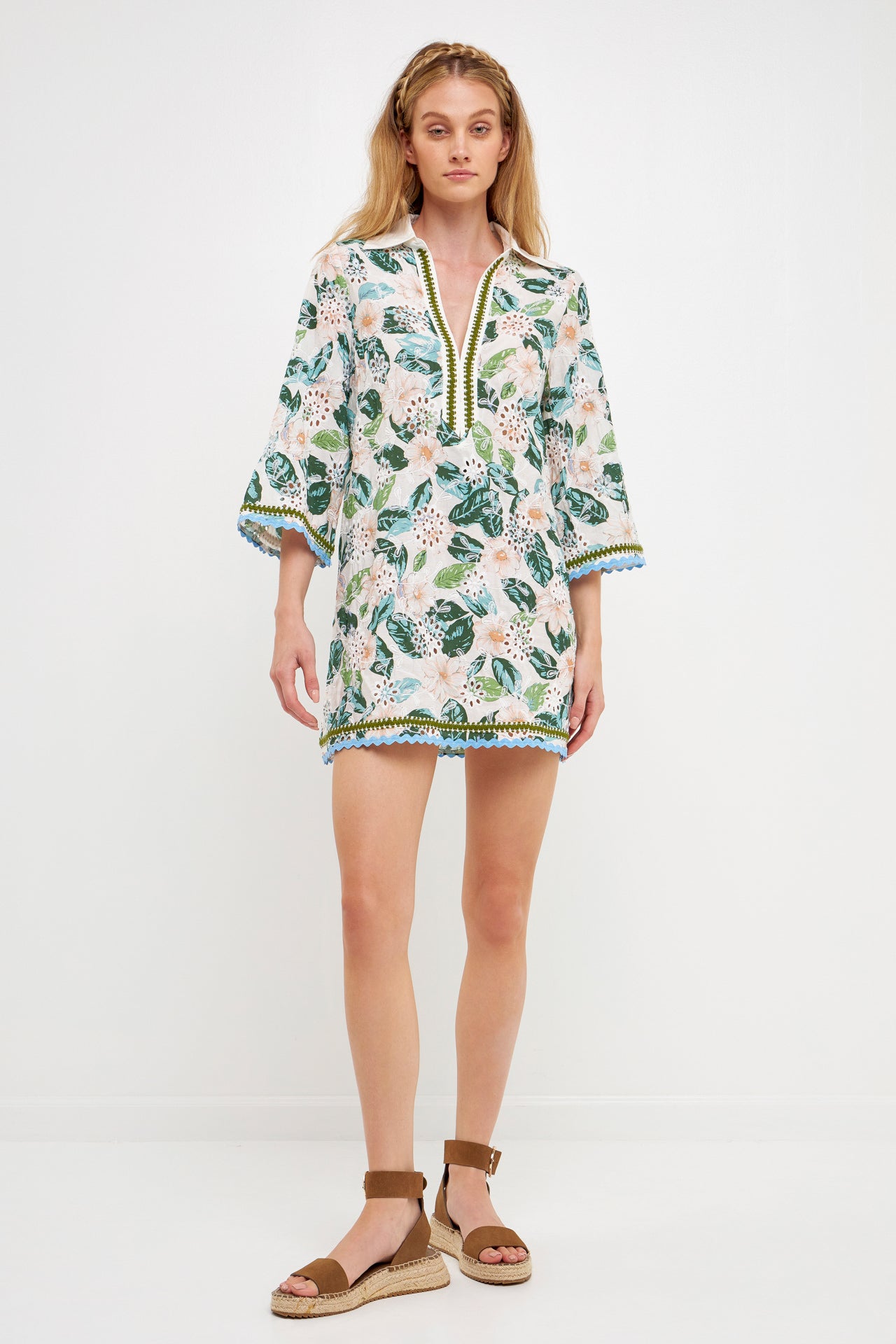 ENGLISH FACTORY - Floral Tunic Dress with Trim - DRESSES available at Objectrare