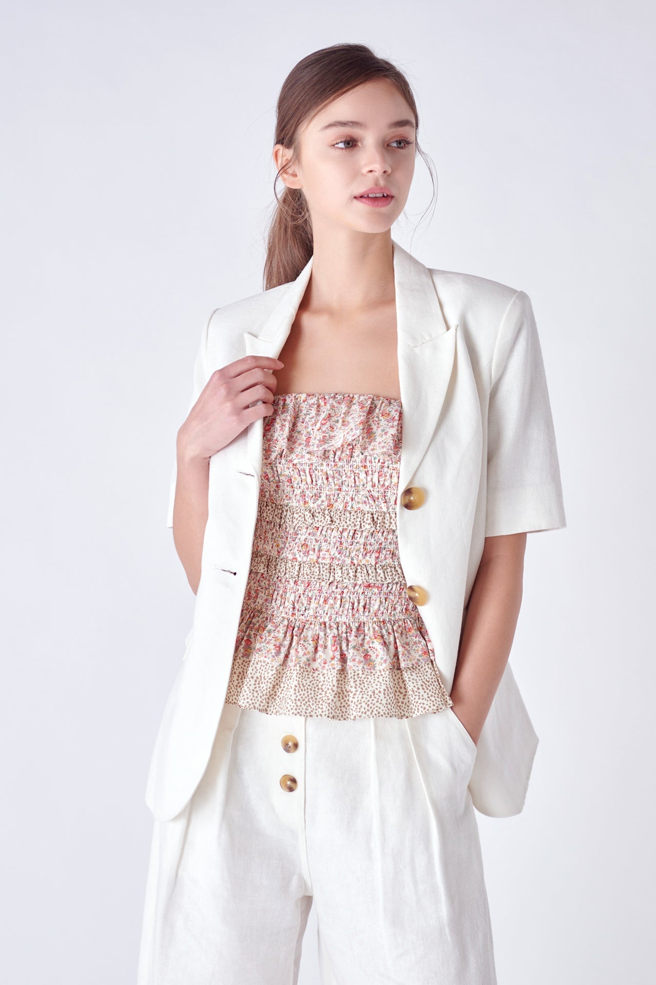ENGLISH FACTORY - Linen Short Sleeve Blazer - BLAZERS available at Objectrare