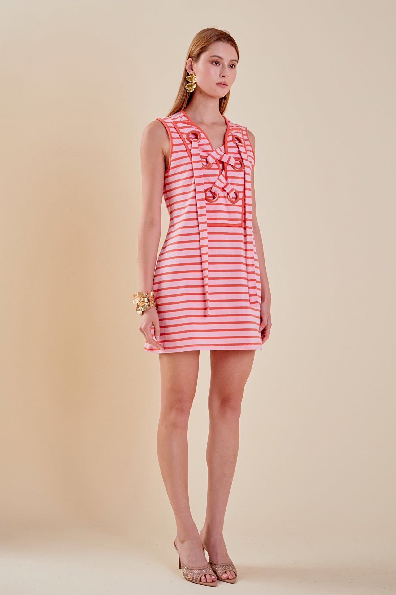 ENGLISH FACTORY - Striped Knit Lace Up Dress - DRESSES available at Objectrare