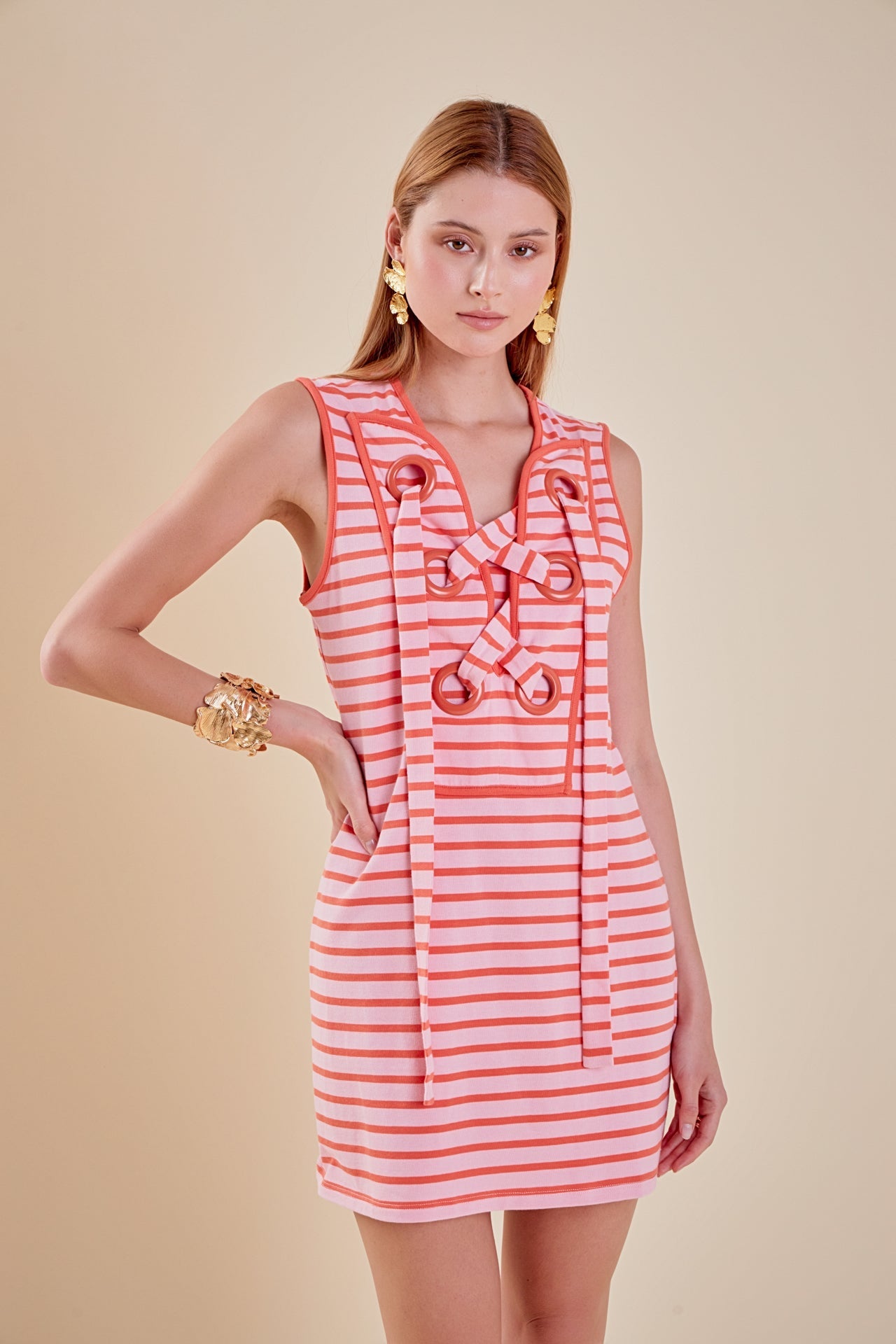 ENGLISH FACTORY - Striped Knit Lace Up Dress - DRESSES available at Objectrare