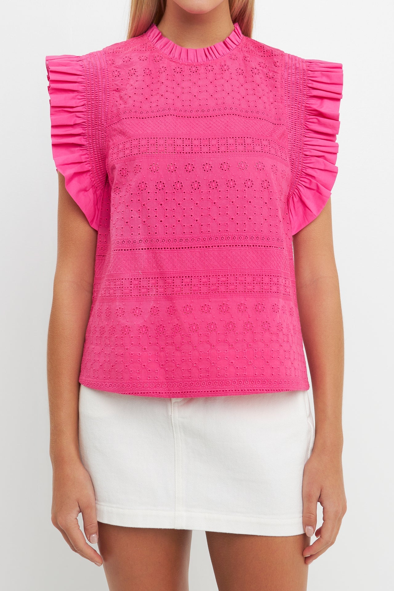 ENGLISH FACTORY - Ruffle Sleeve Embroidered Cotton Top - TOPS available at Objectrare