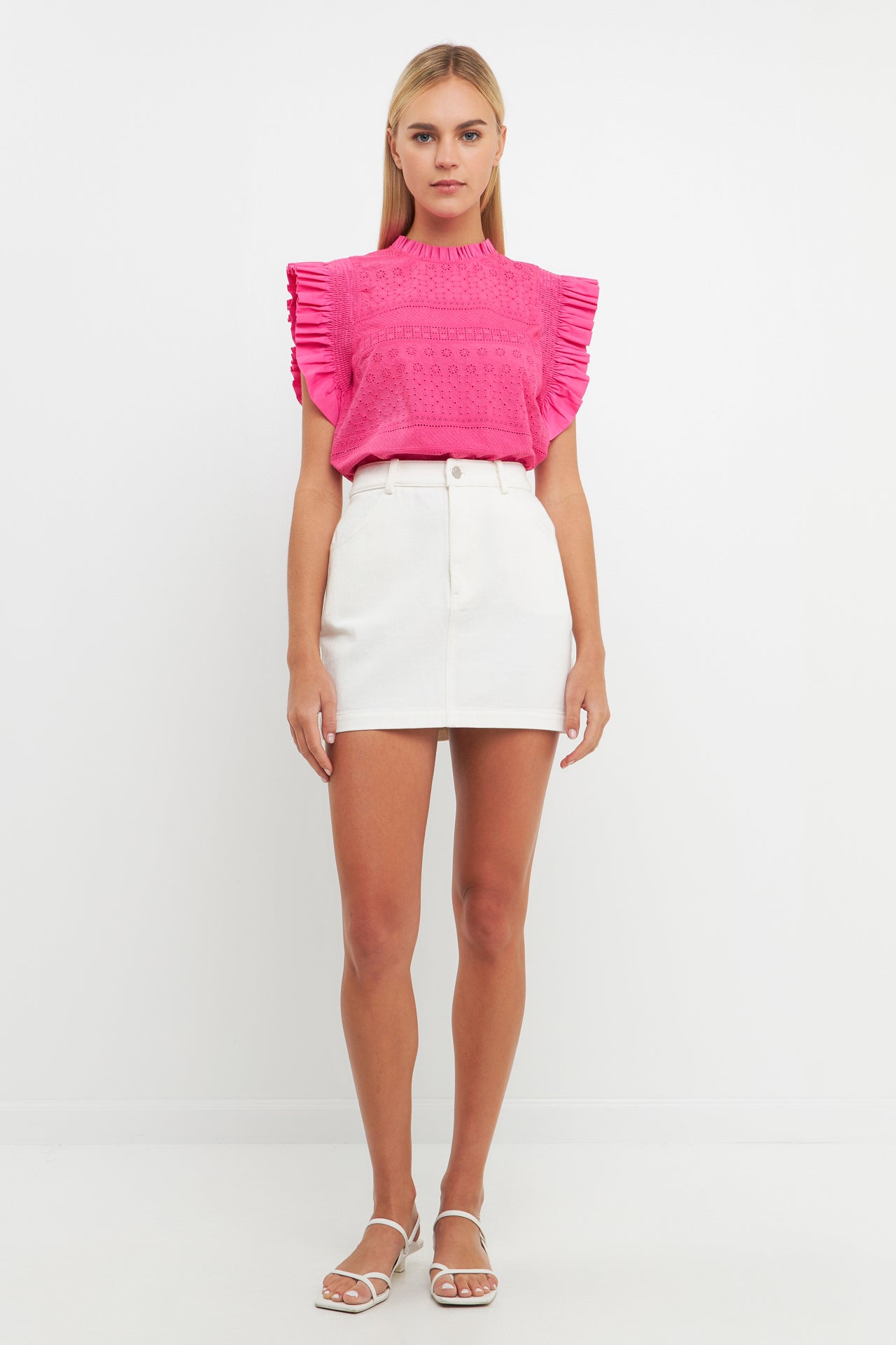 ENGLISH FACTORY - Ruffle Sleeve Embroidered Cotton Top - TOPS available at Objectrare