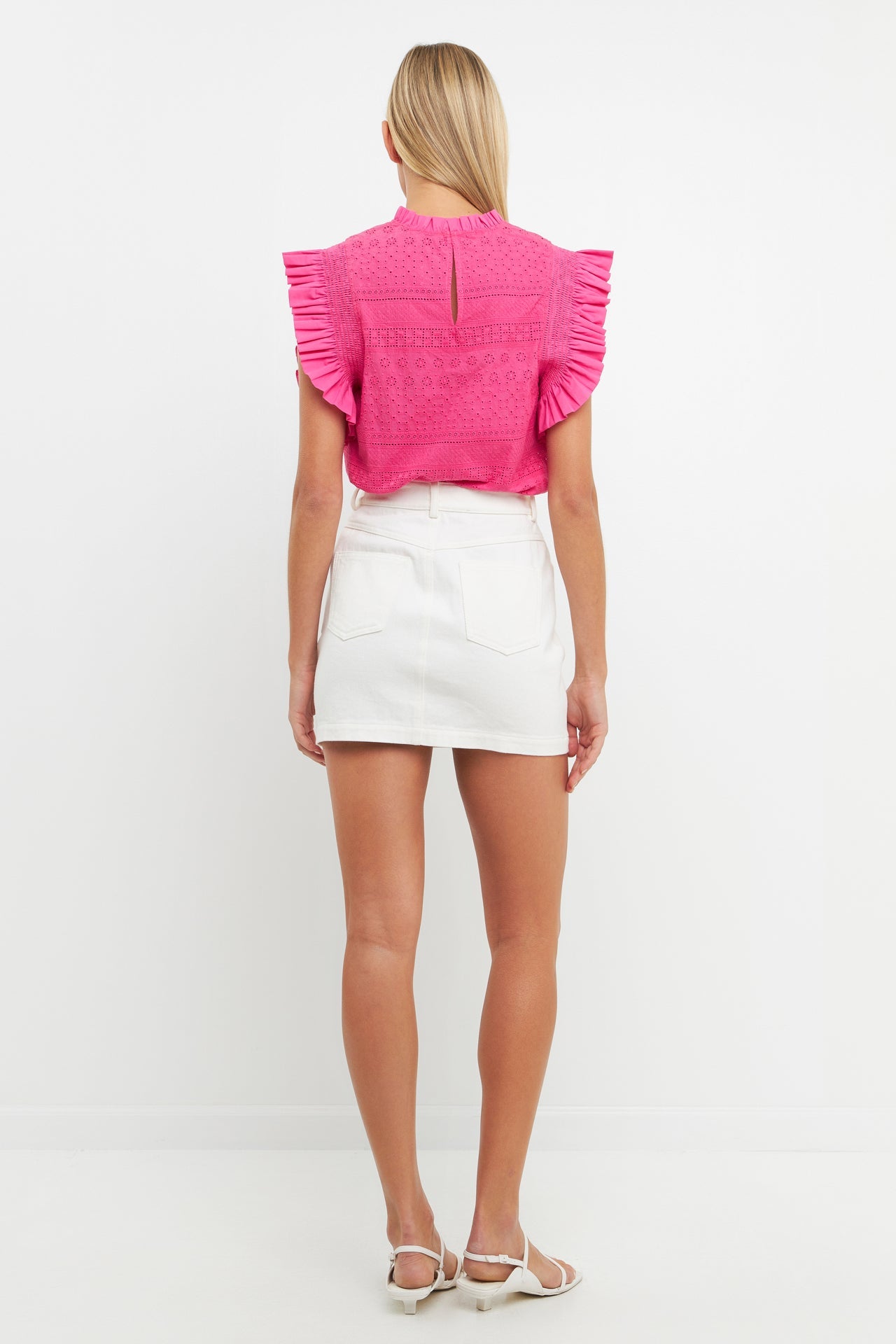 ENGLISH FACTORY - Ruffle Sleeve Embroidered Cotton Top - TOPS available at Objectrare