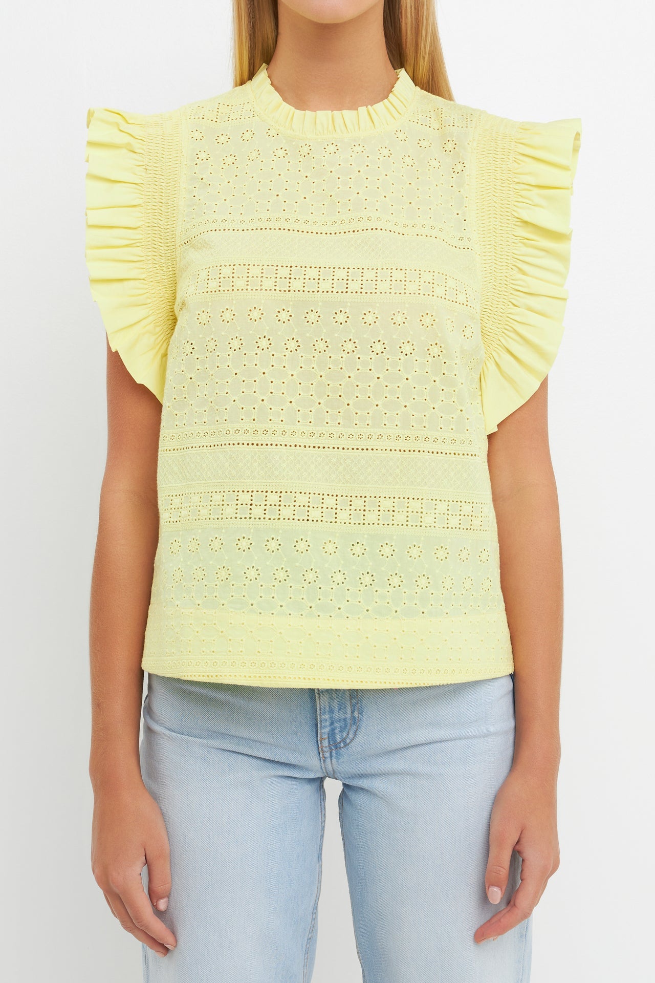 ENGLISH FACTORY - Ruffle Sleeve Embroidered Cotton Top - TOPS available at Objectrare