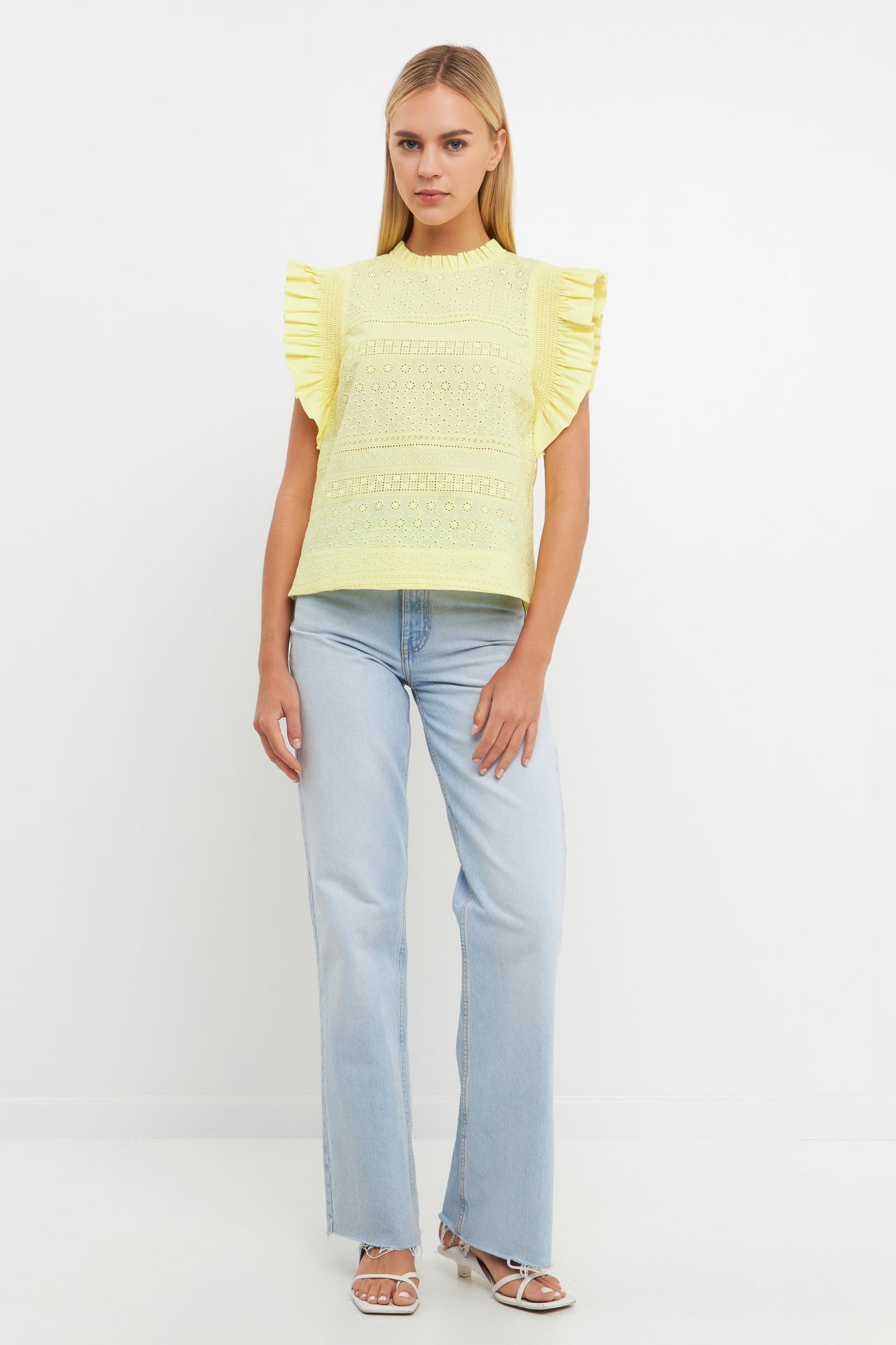 ENGLISH FACTORY - Ruffle Sleeve Embroidered Cotton Top - TOPS available at Objectrare
