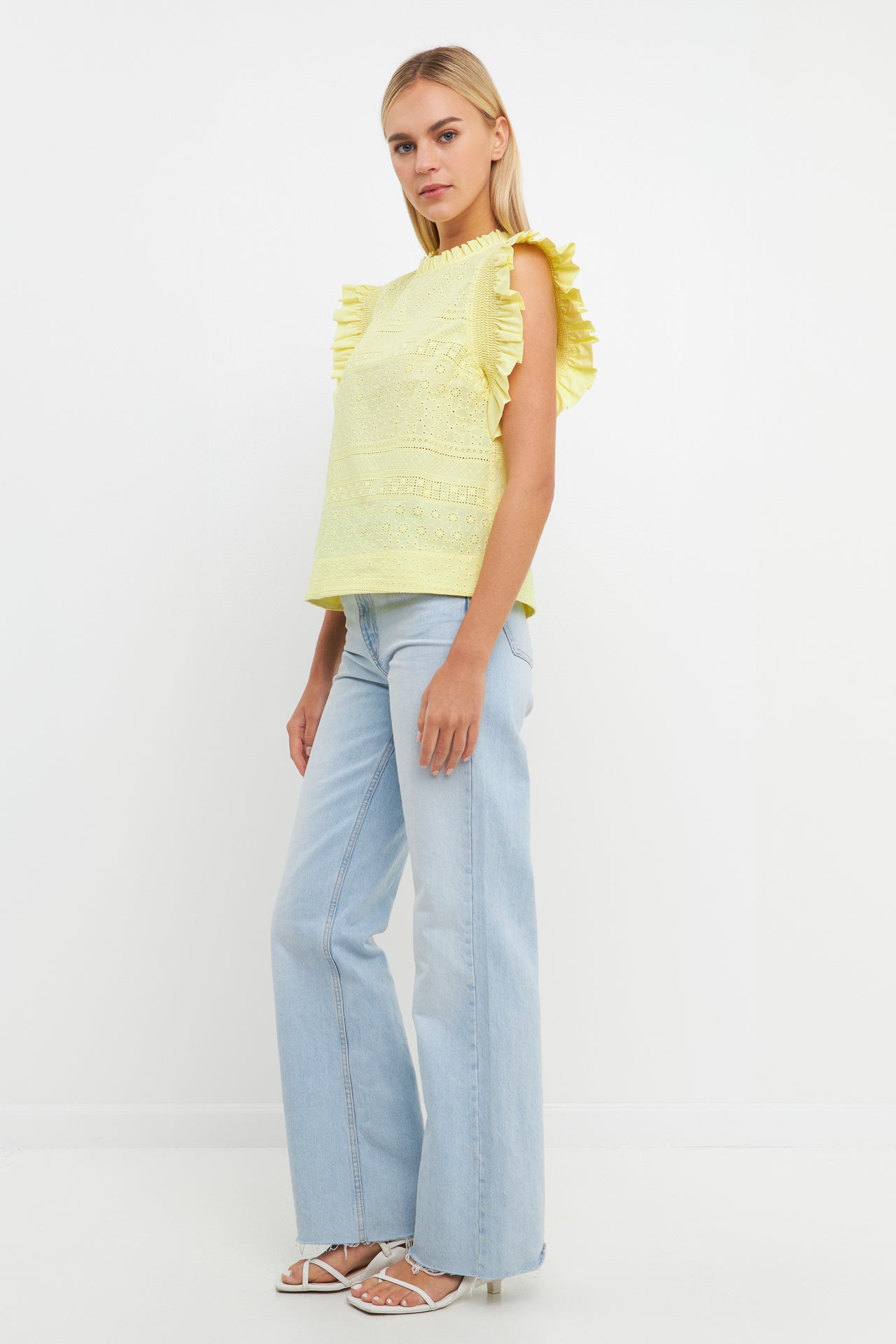 ENGLISH FACTORY - Ruffle Sleeve Embroidered Cotton Top - TOPS available at Objectrare
