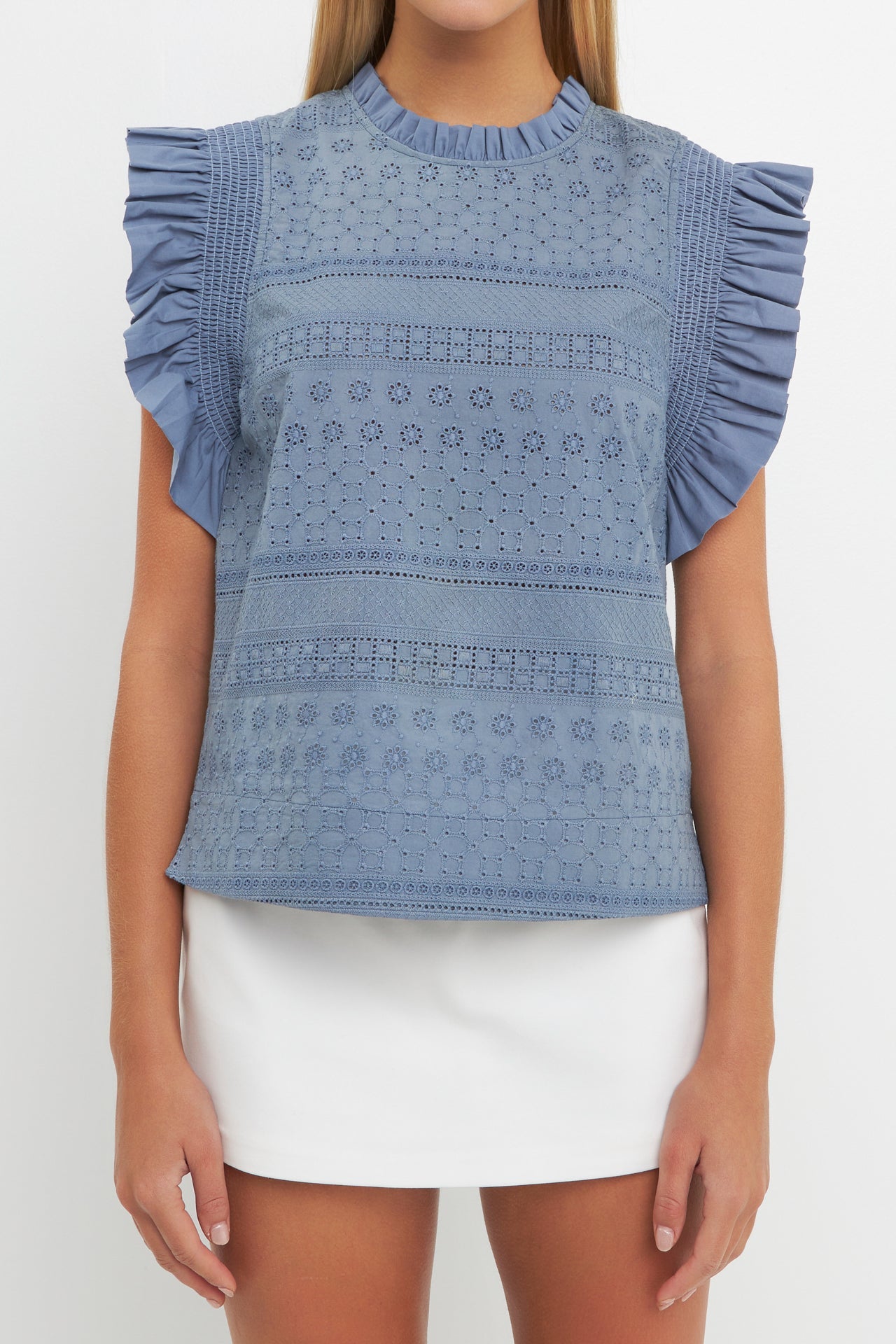 ENGLISH FACTORY - Ruffle Sleeve Embroidered Cotton Top - TOPS available at Objectrare