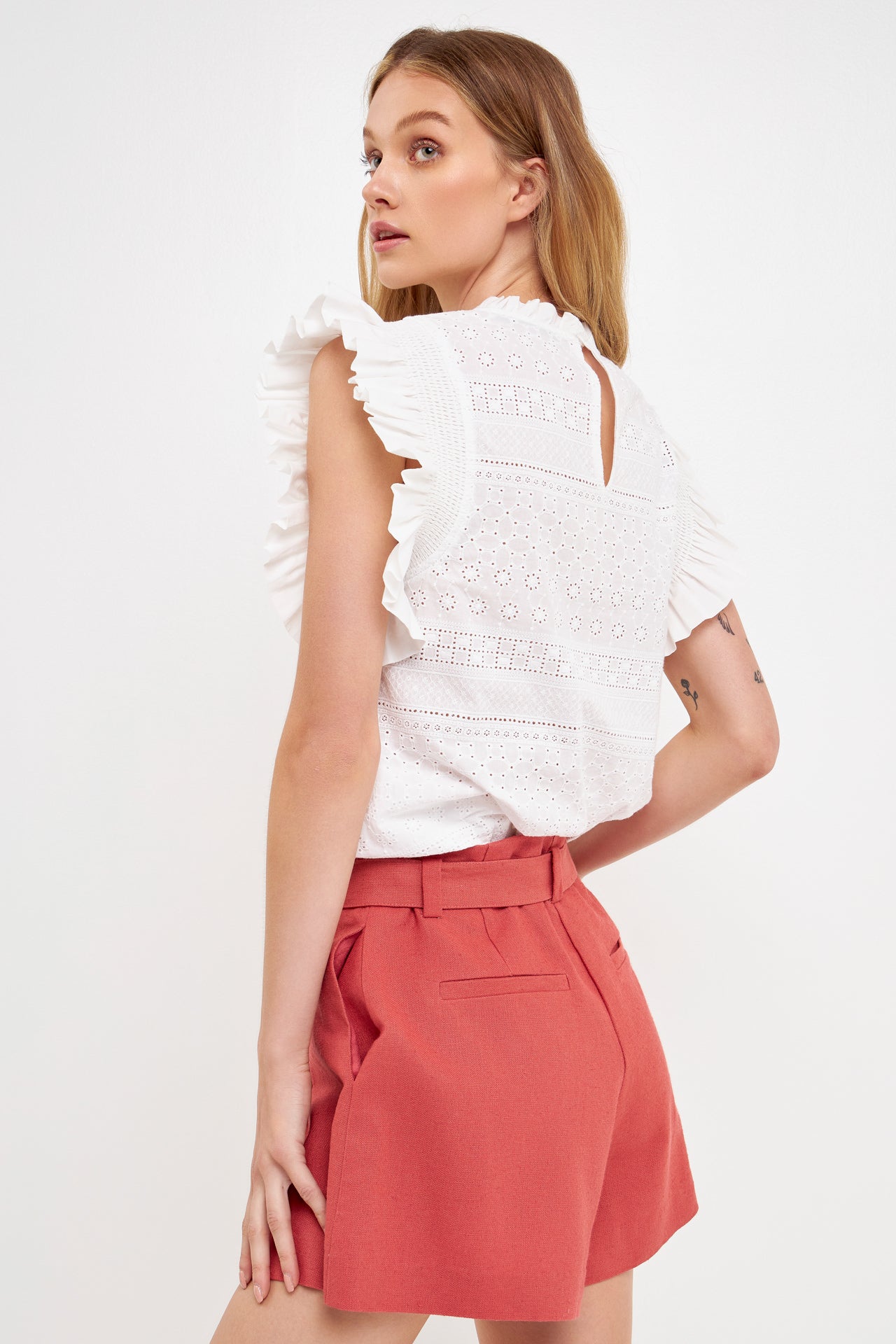 ENGLISH FACTORY - Ruffle Sleeve Embroidered Cotton Top - TOPS available at Objectrare