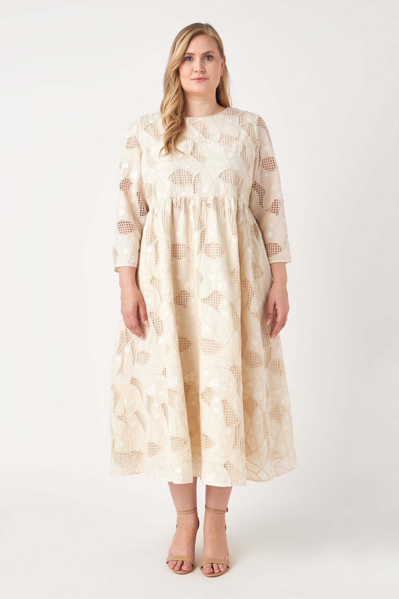ENGLISH FACTORY - Embroidered Lace Midi Dress Plus Size - DRESSES available at Objectrare