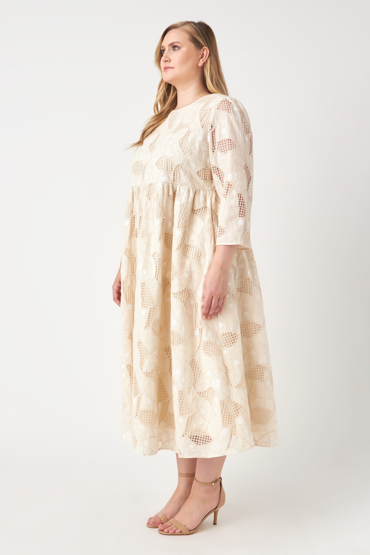 ENGLISH FACTORY - Embroidered Lace Midi Dress Plus Size - DRESSES available at Objectrare