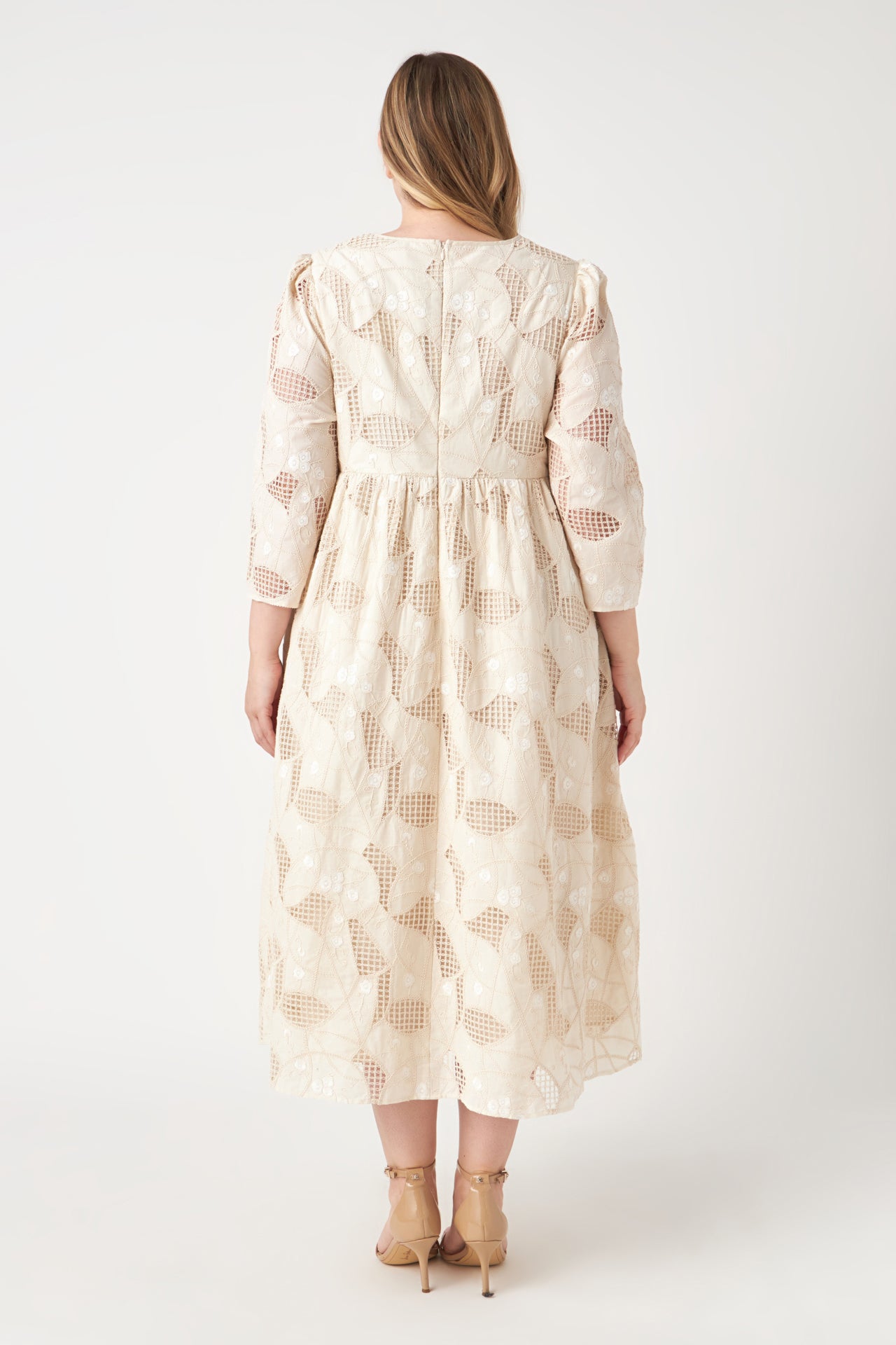 ENGLISH FACTORY - Embroidered Lace Midi Dress Plus Size - DRESSES available at Objectrare