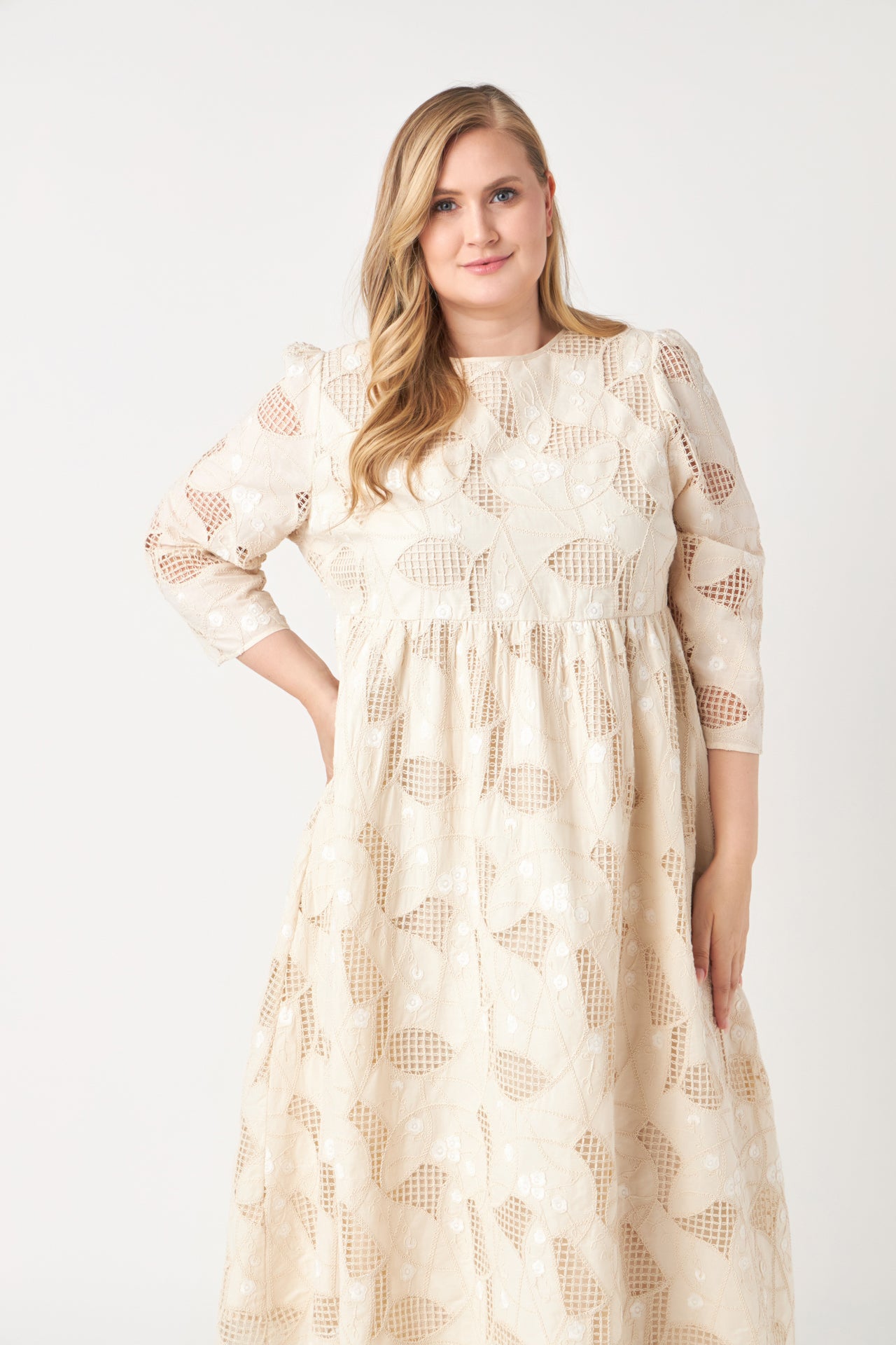 ENGLISH FACTORY - Embroidered Lace Midi Dress Plus Size - DRESSES available at Objectrare