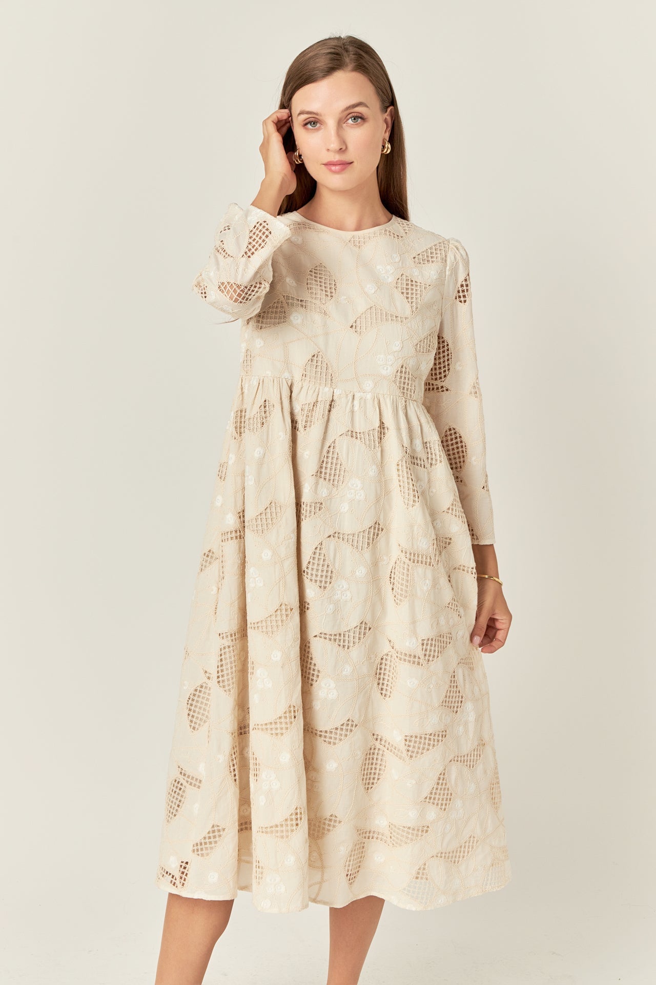 ENGLISH FACTORY - Embroidered Lace Midi Dress - DRESSES available at Objectrare