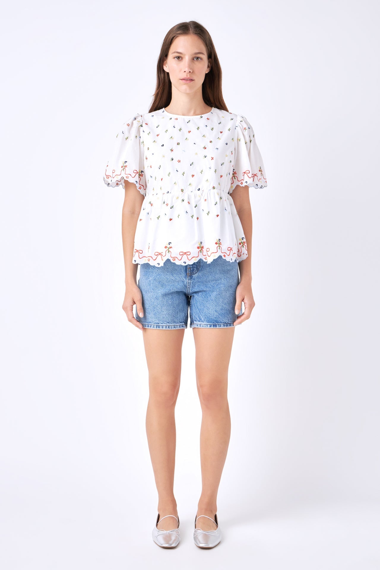 ENGLISH FACTORY - Floral Embroidery Scalloped Top - TOPS available at Objectrare