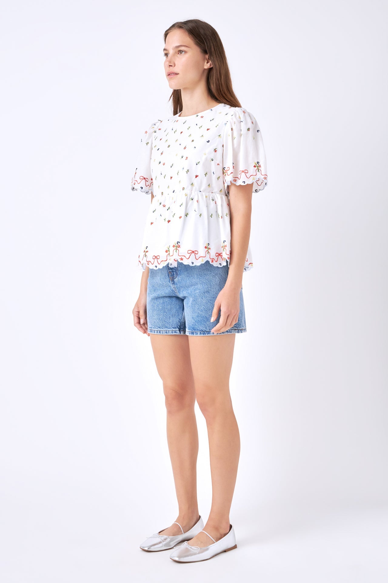 ENGLISH FACTORY - Floral Embroidery Scalloped Top - TOPS available at Objectrare