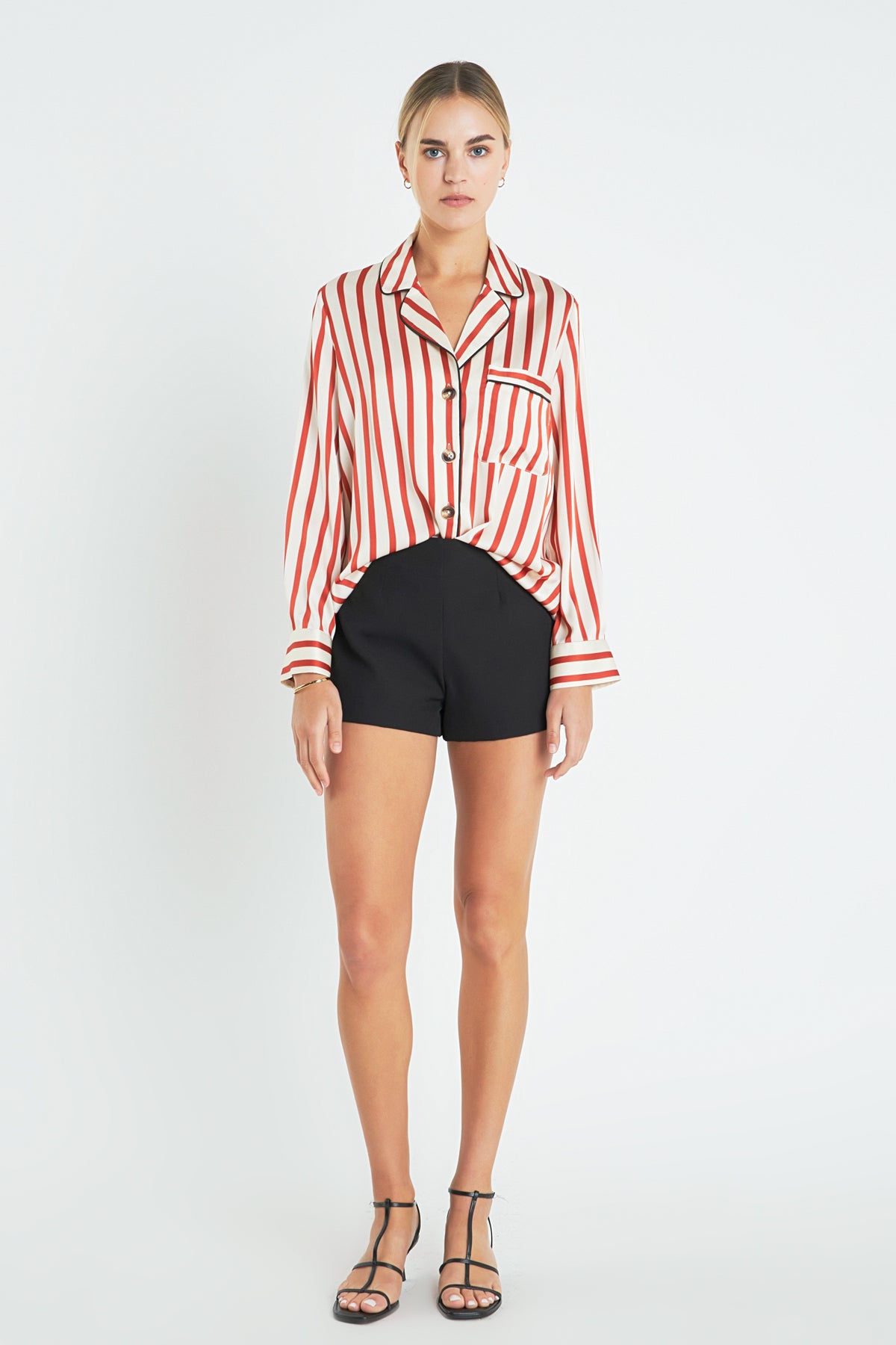 ENGLISH FACTORY - Striped Satin Shirt with Piping - SHIRTS & BLOUSES available at Objectrare