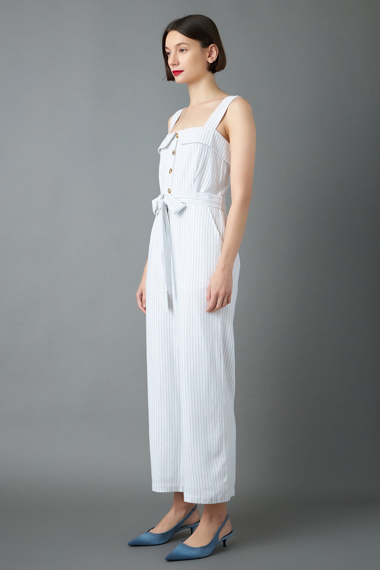 ENGLISH FACTORY - Striped Linen Jumpsuit with Wooden Buttons - JUMPSUITS available at Objectrare