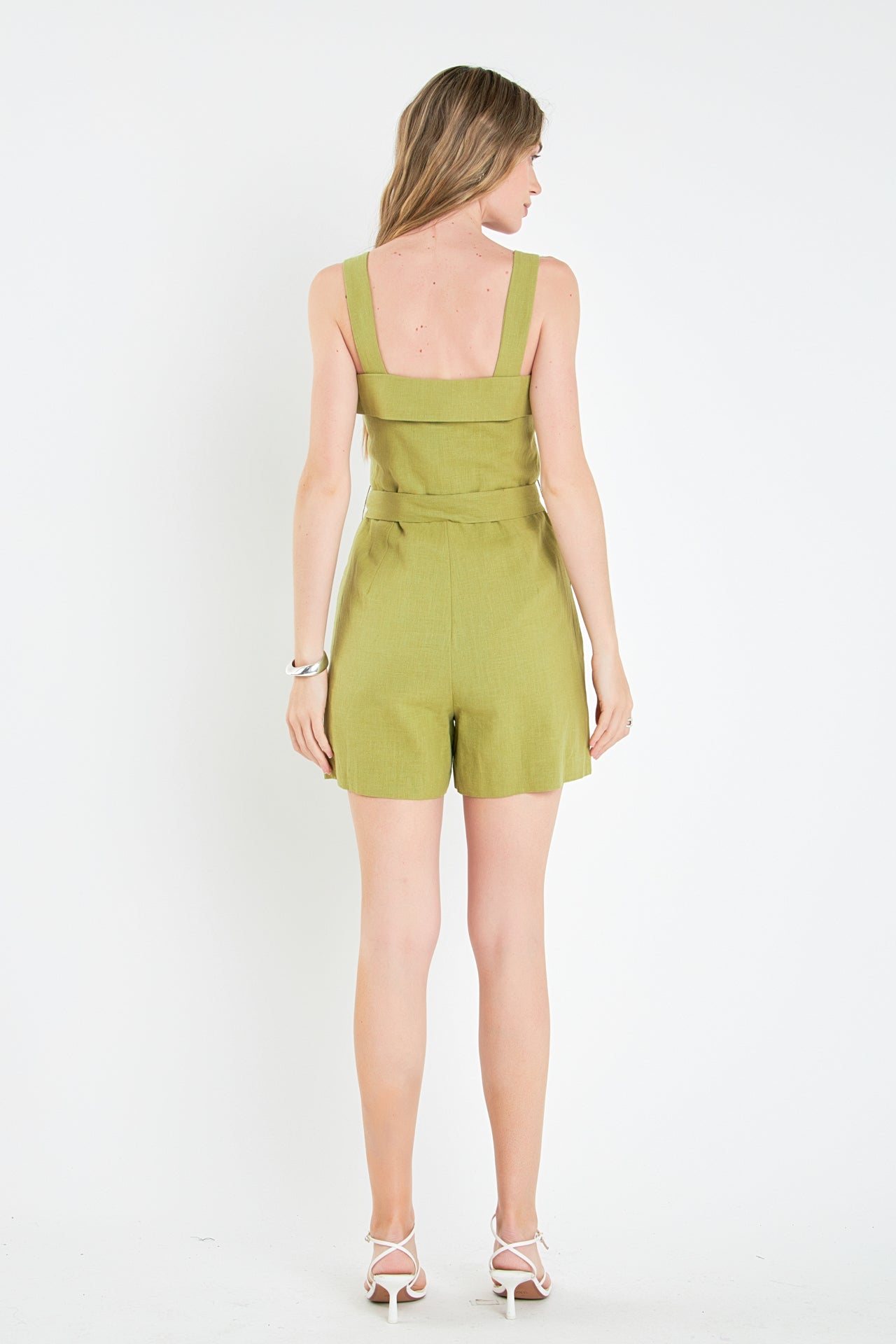 ENGLISH FACTORY - Linen Romper with Self Tie and Buttons - ROMPERS available at Objectrare