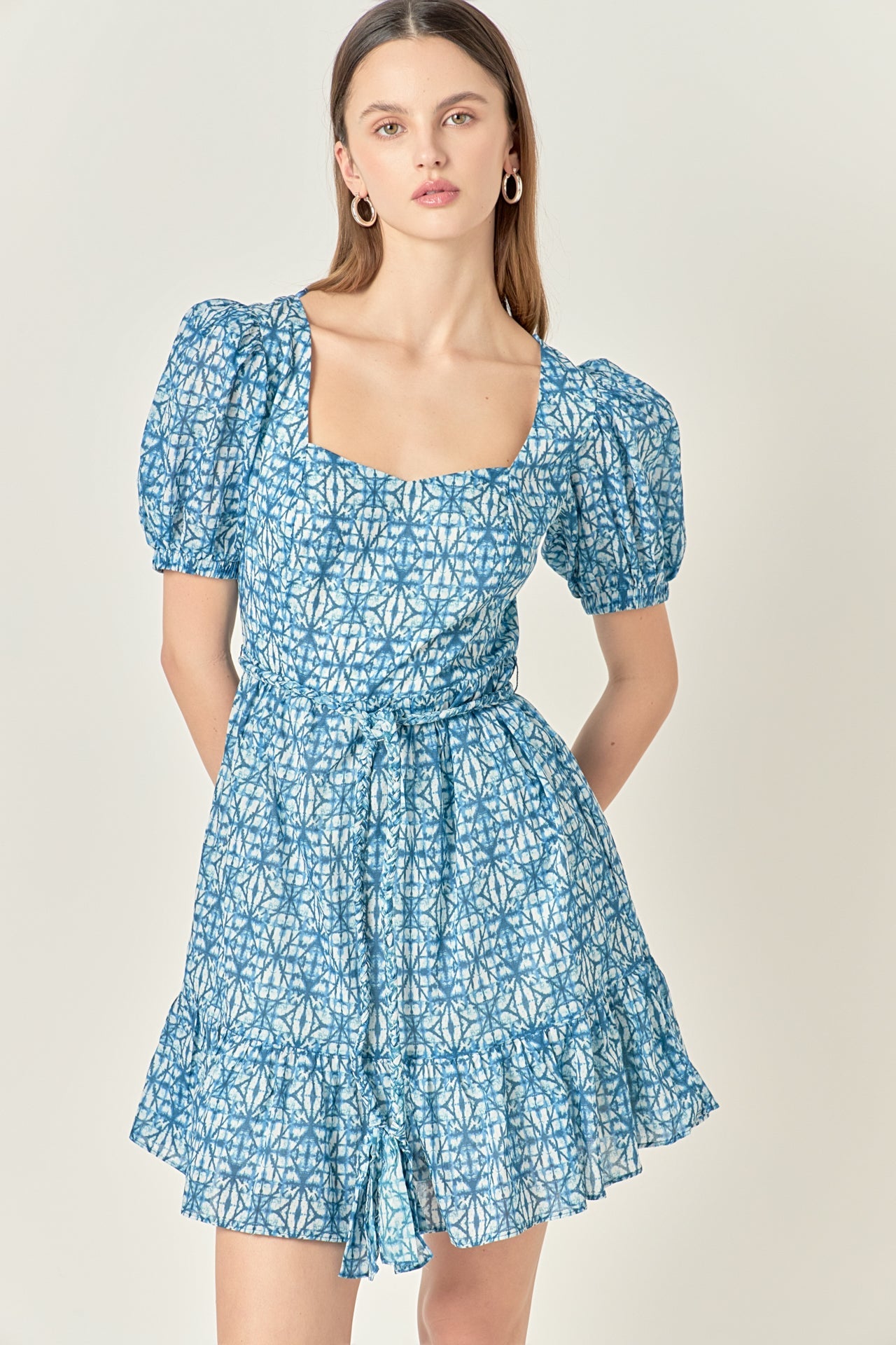 ENGLISH FACTORY - Tie Dye Print Braided Belt Mini Dress - DRESSES available at Objectrare