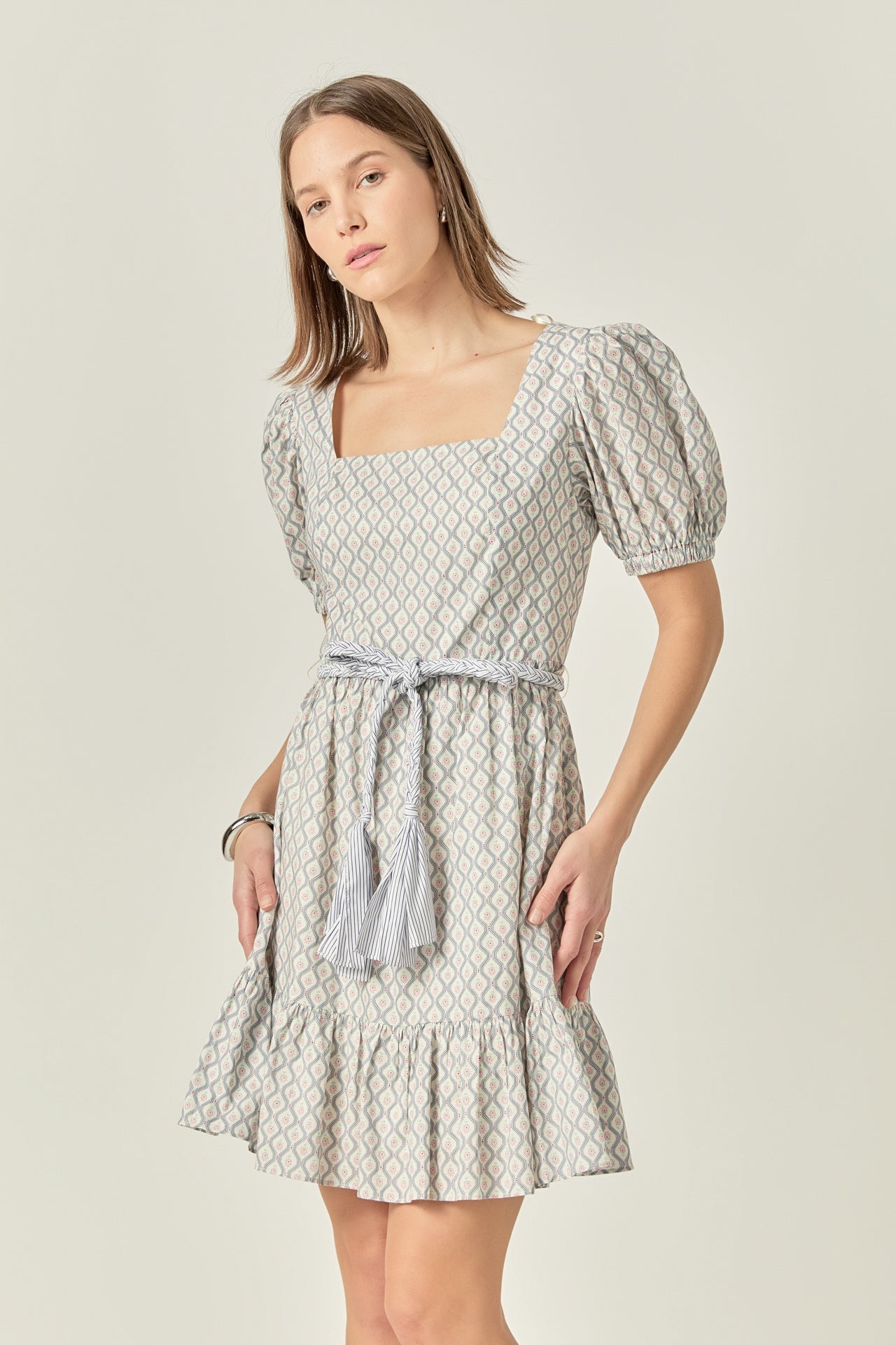 ENGLISH FACTORY - Floral Print Dress with Combo Braided Belt - DRESSES available at Objectrare