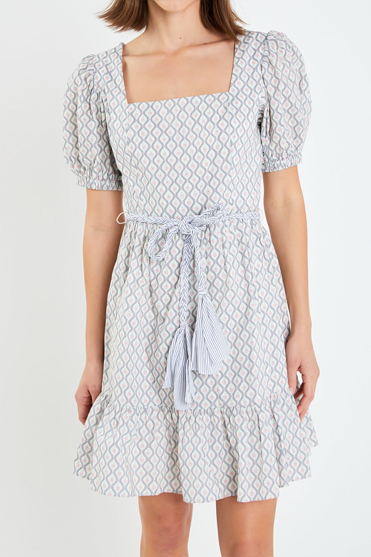ENGLISH FACTORY - Floral Print Dress with Combo Braided Belt - DRESSES available at Objectrare