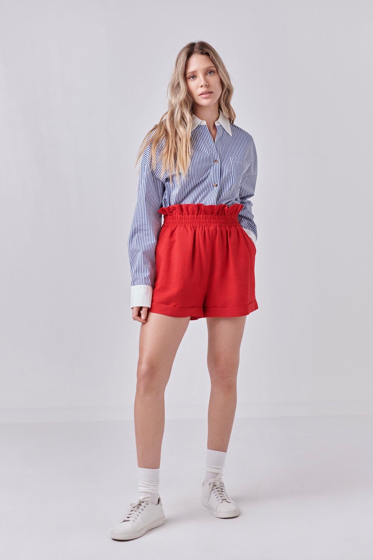ENGLISH FACTORY - Red Linen Cuffed Shorts - SHORTS available at Objectrare