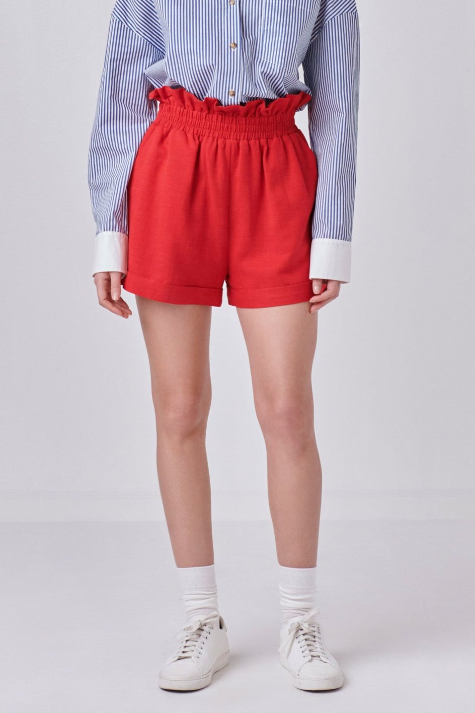 ENGLISH FACTORY - Red Linen Cuffed Shorts - SHORTS available at Objectrare