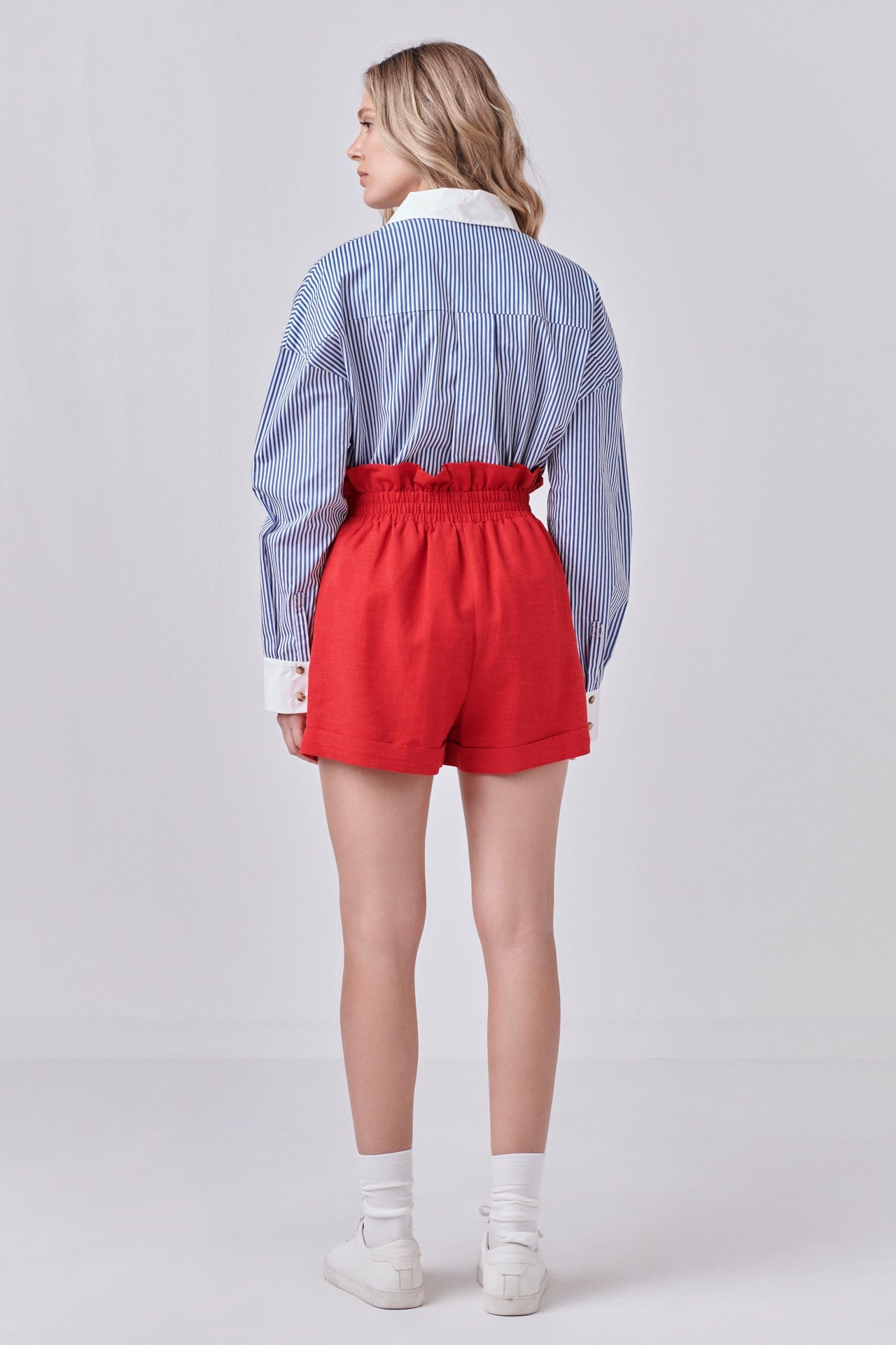 ENGLISH FACTORY - Red Linen Cuffed Shorts - SHORTS available at Objectrare