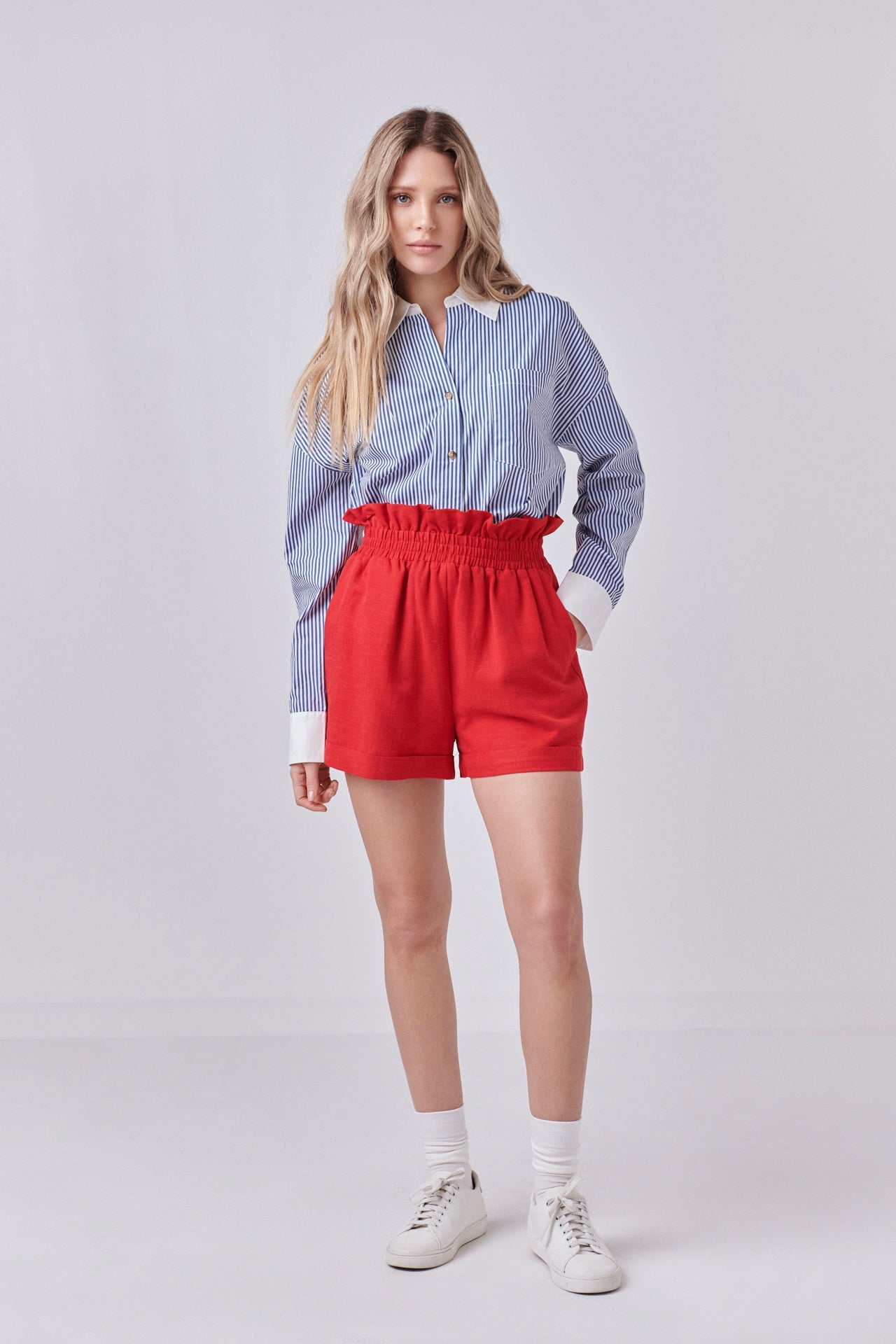 ENGLISH FACTORY - Red Linen Cuffed Shorts - SHORTS available at Objectrare