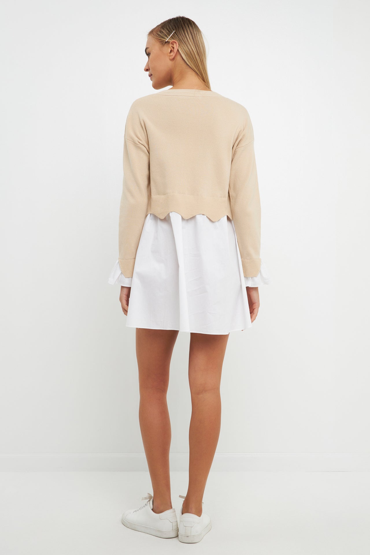 ENGLISH FACTORY - Scalloped Knit Poplin Combo Dress - DRESSES available at Objectrare