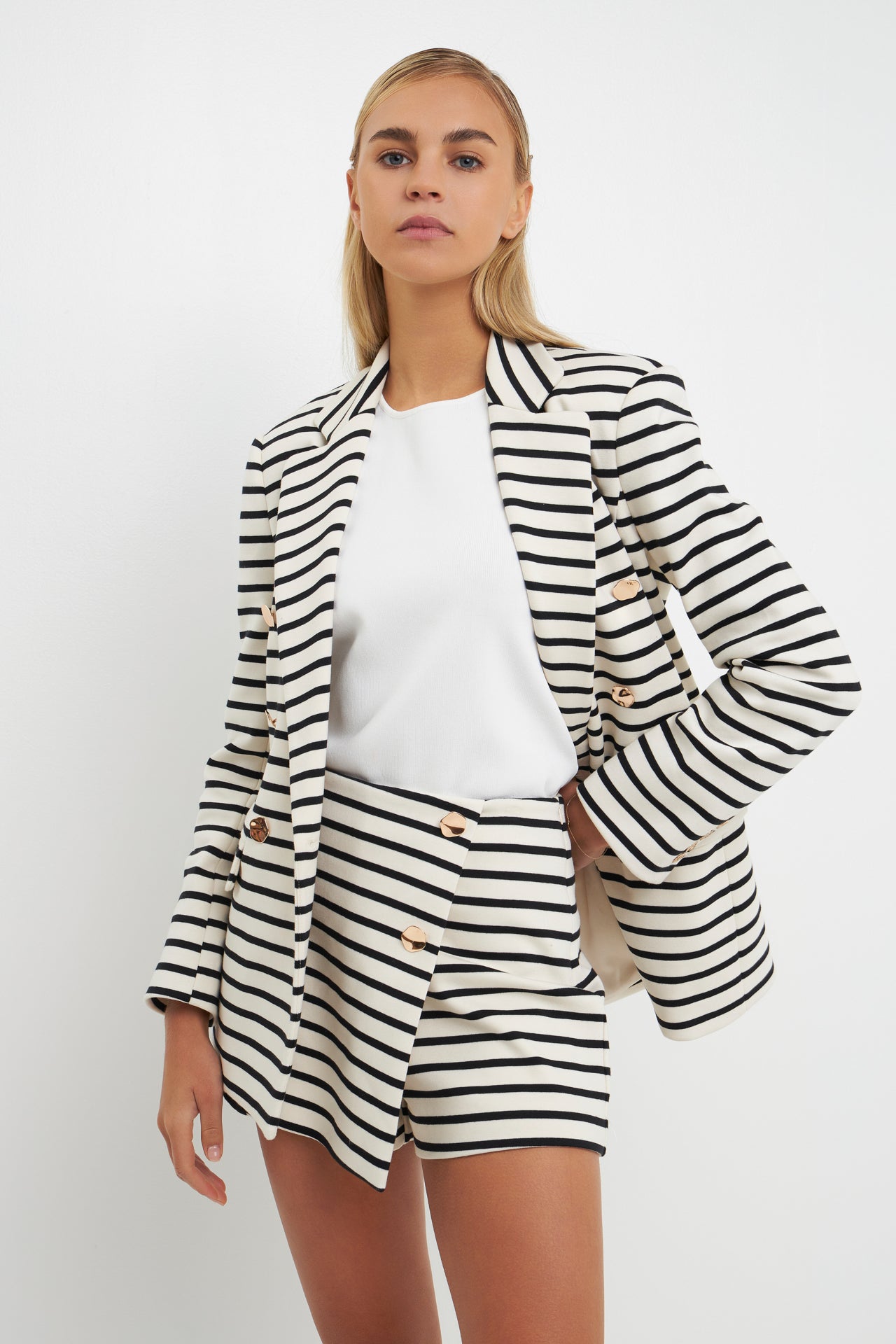 ENGLISH FACTORY - Striped Knit Double Breasted Blazer - BLAZERS available at Objectrare