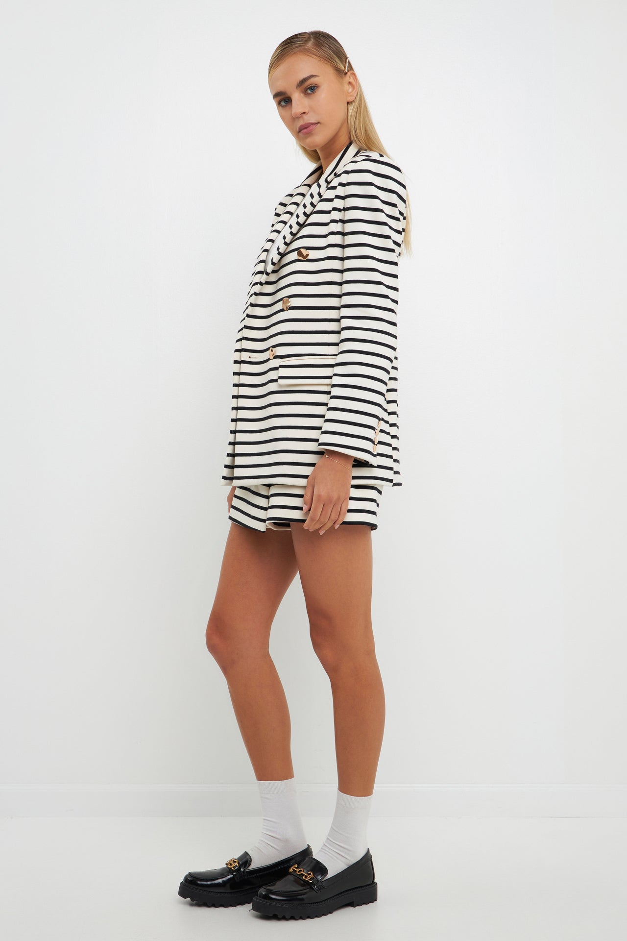 ENGLISH FACTORY - Striped Knit Double Breasted Blazer - BLAZERS available at Objectrare