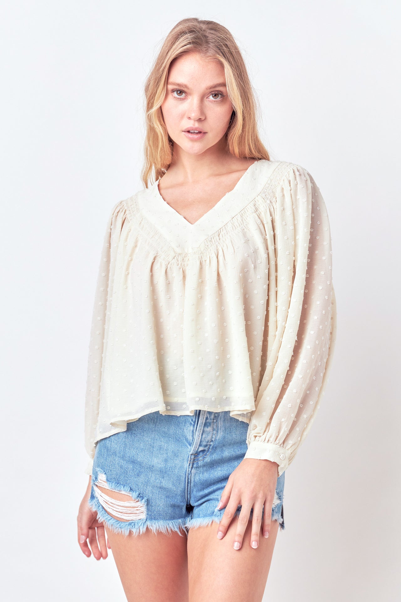 FREE THE ROSES - Swiss Dot Long Sleeve Blouse - TOPS available at Objectrare