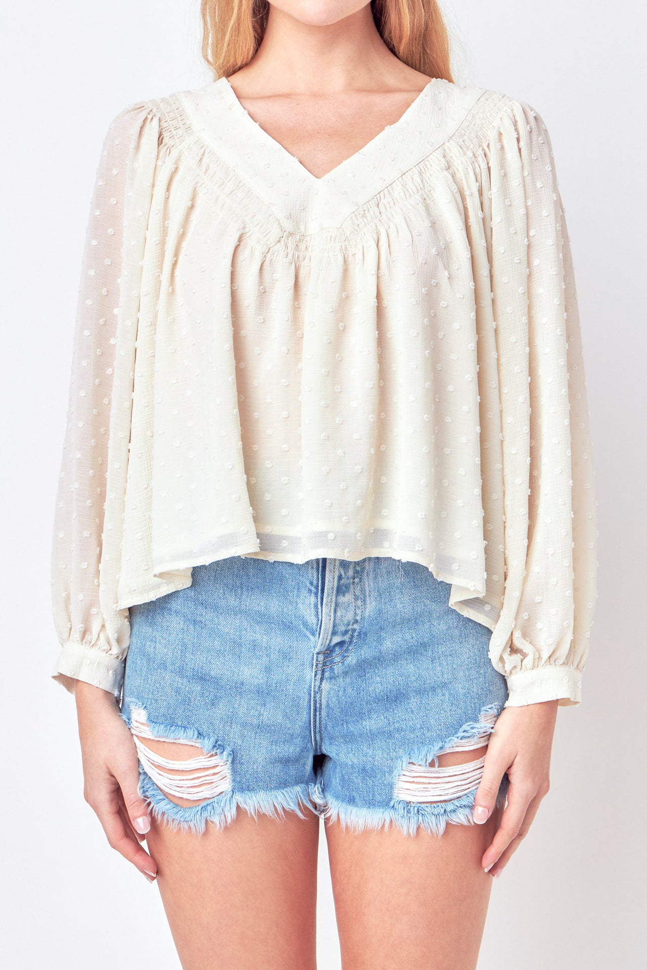 FREE THE ROSES - Swiss Dot Long Sleeve Blouse - TOPS available at Objectrare