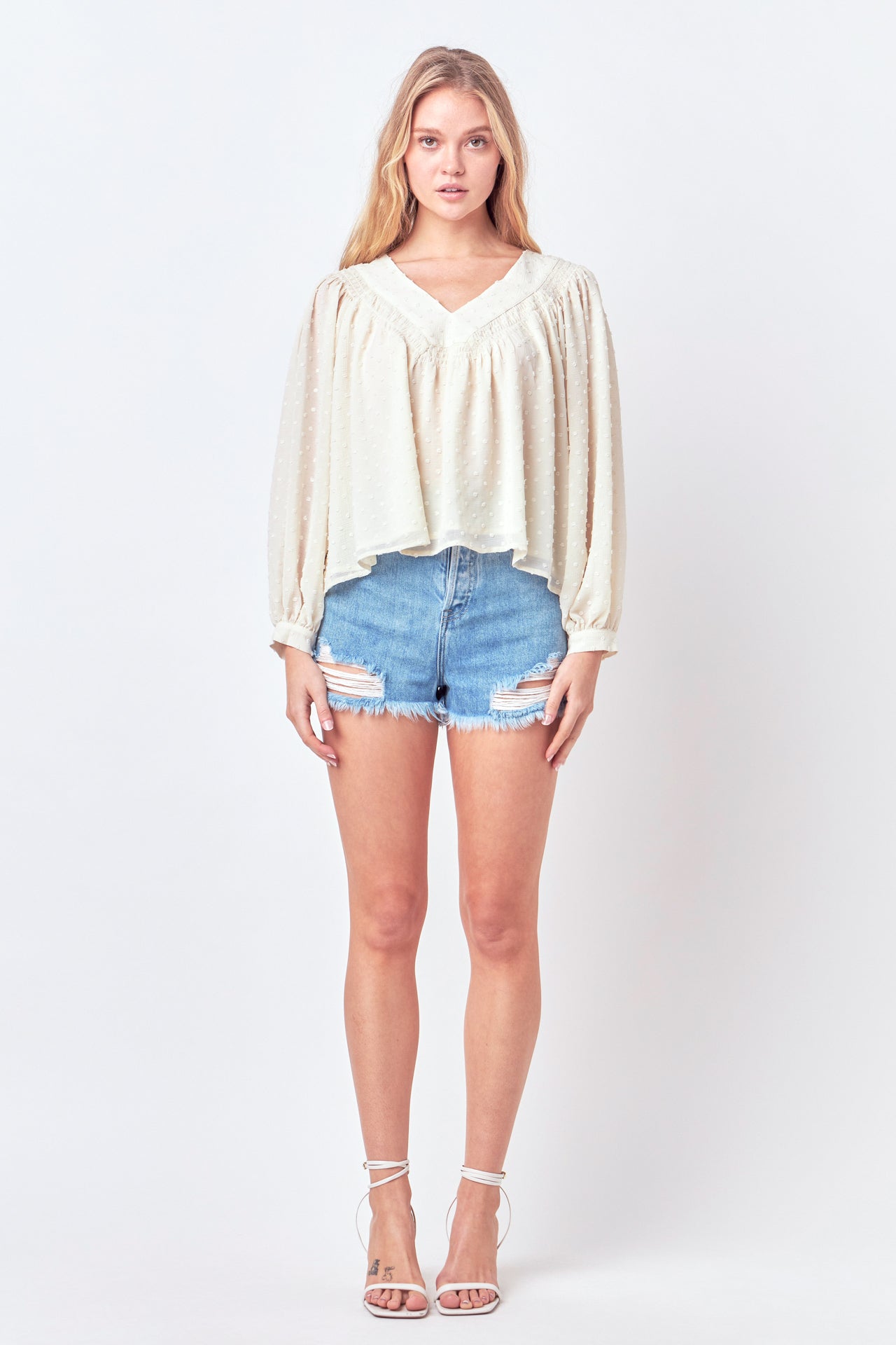 FREE THE ROSES - Swiss Dot Long Sleeve Blouse - TOPS available at Objectrare