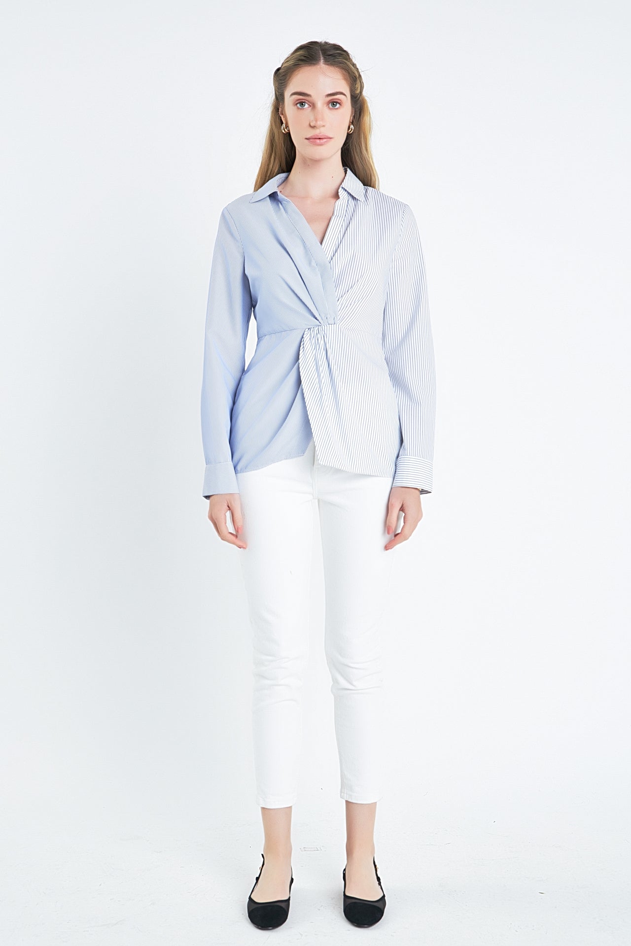 ENGLISH FACTORY - Striped Combo Twist Front Shirt - TOPS available at Objectrare