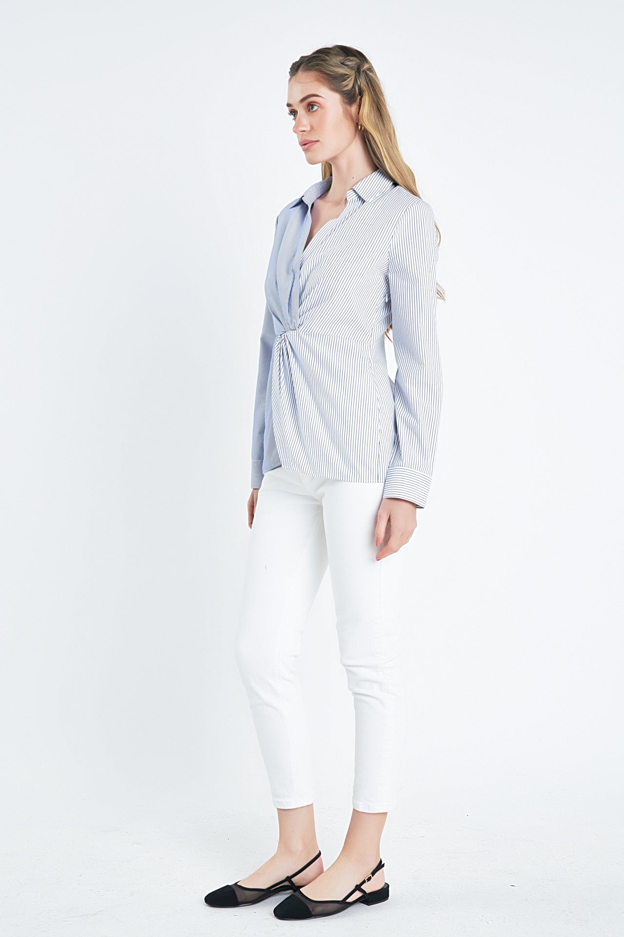 ENGLISH FACTORY - Striped Combo Twist Front Shirt - TOPS available at Objectrare
