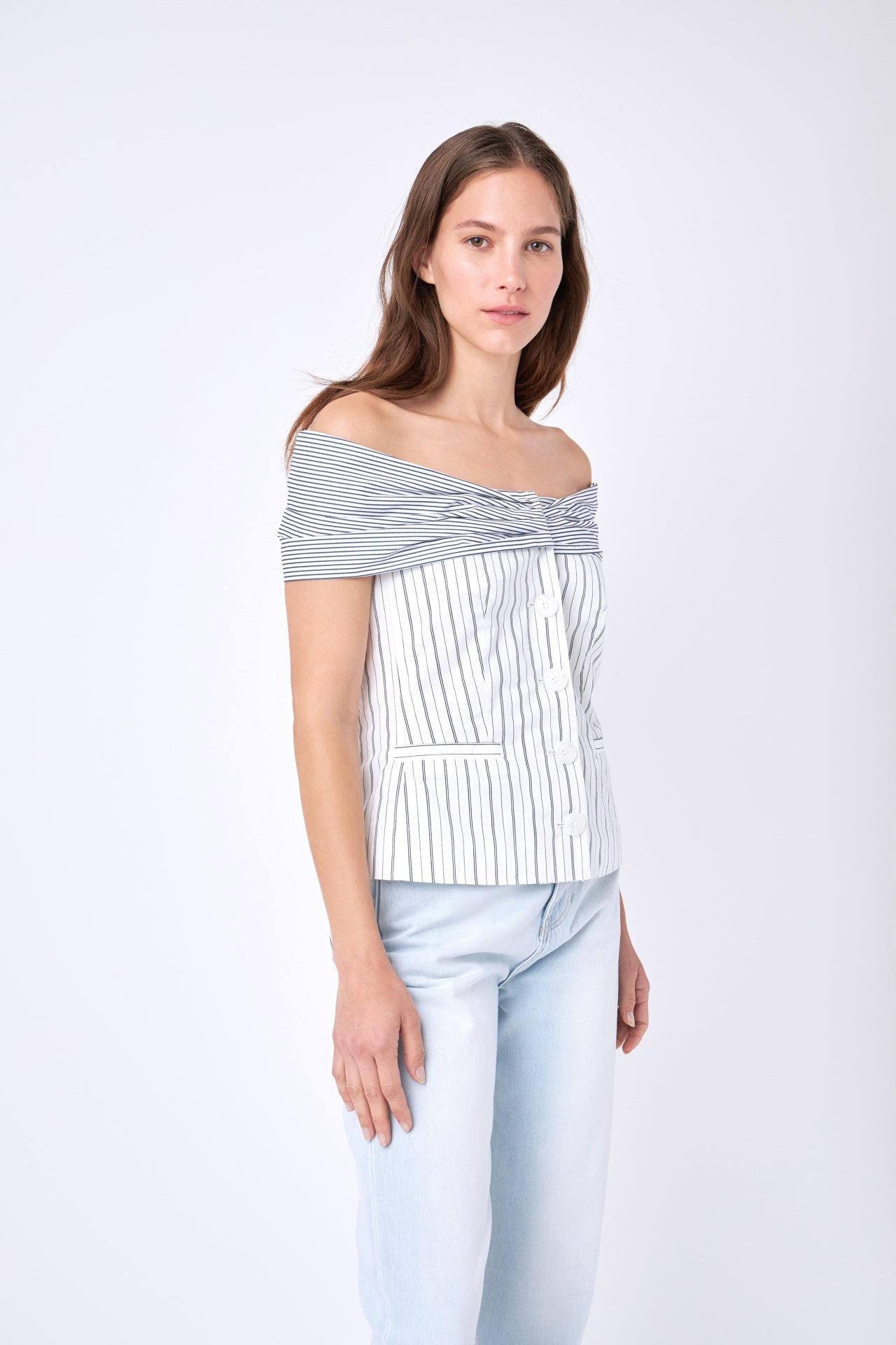 ENGLISH FACTORY - Combination Stripe Off Shoulder Top - TOPS available at Objectrare