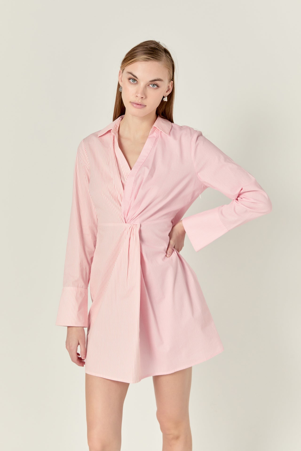 ENGLISH FACTORY - Striped Combo Twist Front Shirt Dress - DRESSES available at Objectrare