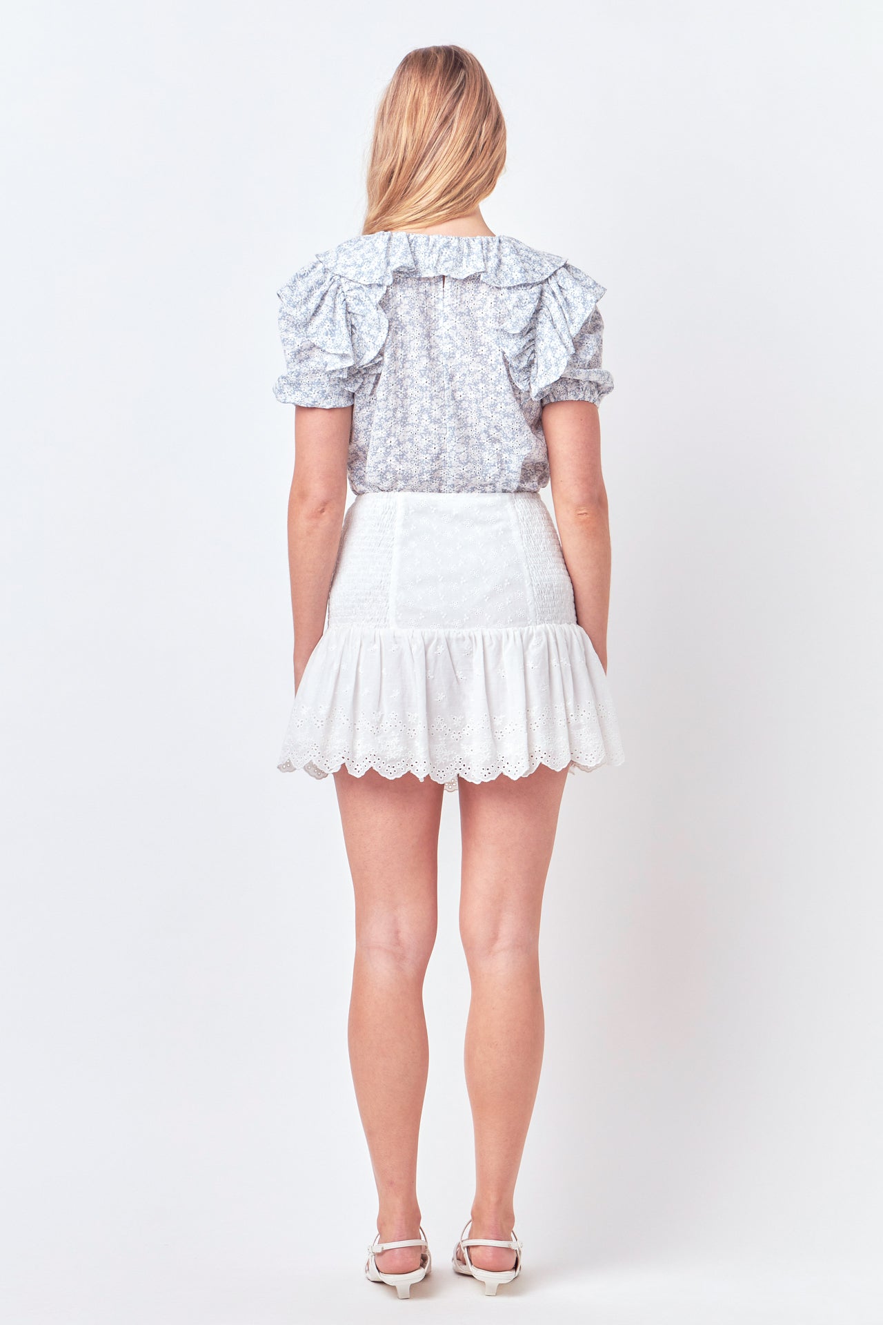 FREE THE ROSES - Floral Print Ruffle Top with Puff Sleeves - TOPS available at Objectrare
