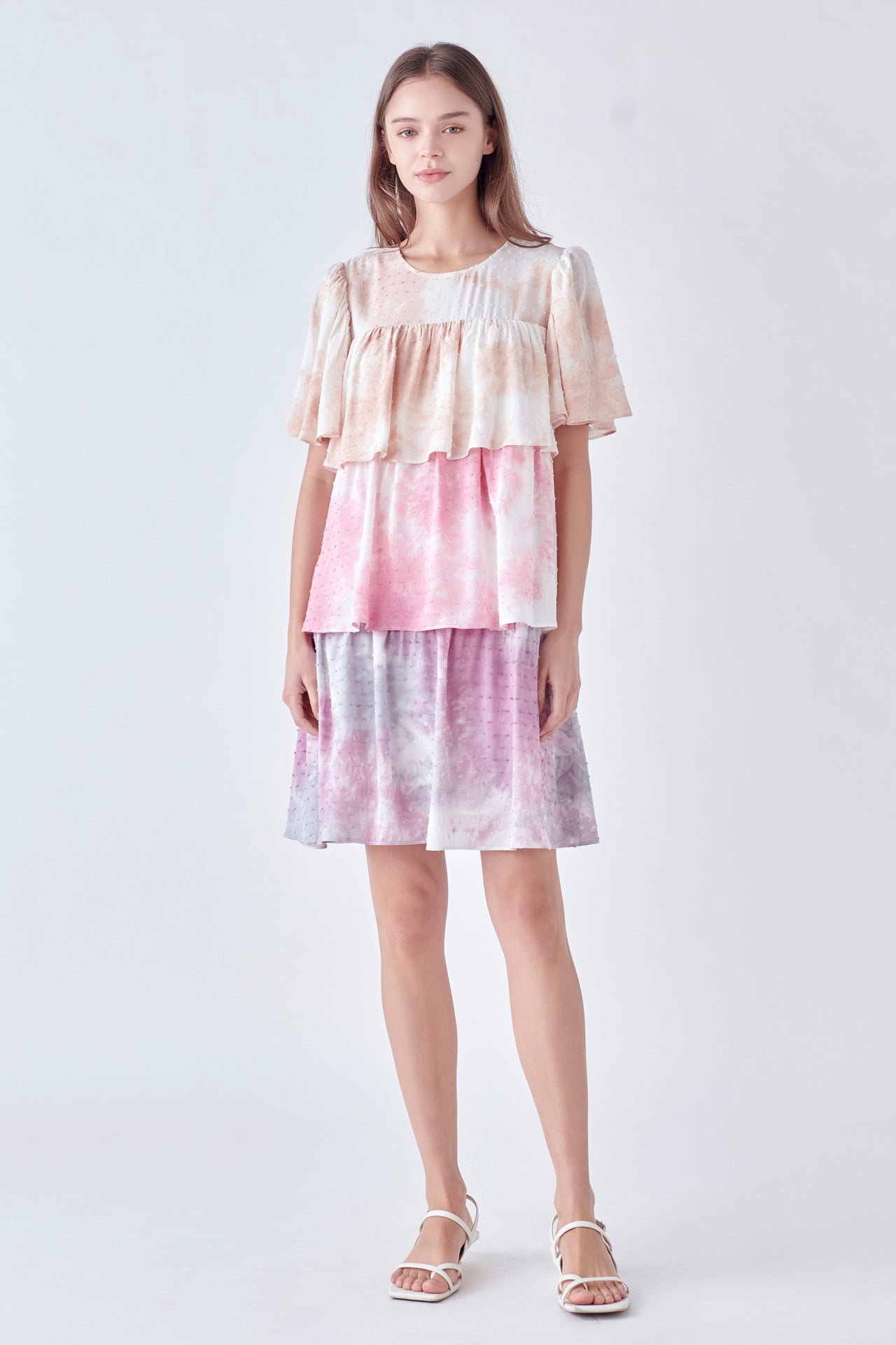 FREE THE ROSES - Tie Dye Swiss Dot Tiered Mini Dress - DRESSES available at Objectrare